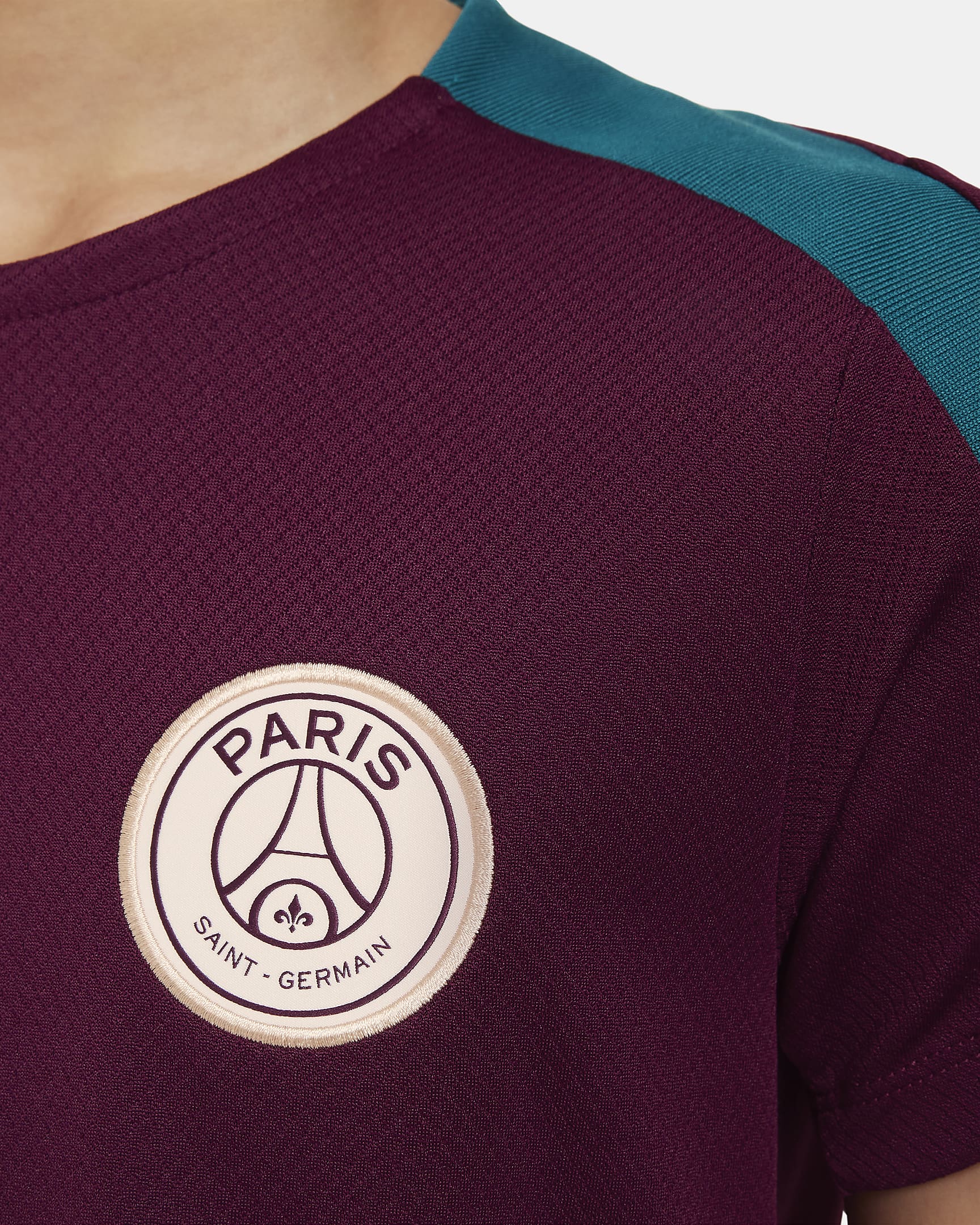 Paris Saint-Germain Strike Nike Dri-FIT knit voetbaltop met korte mouwen voor kids - Bordeaux/Bordeaux/Geode Teal/Guava Ice