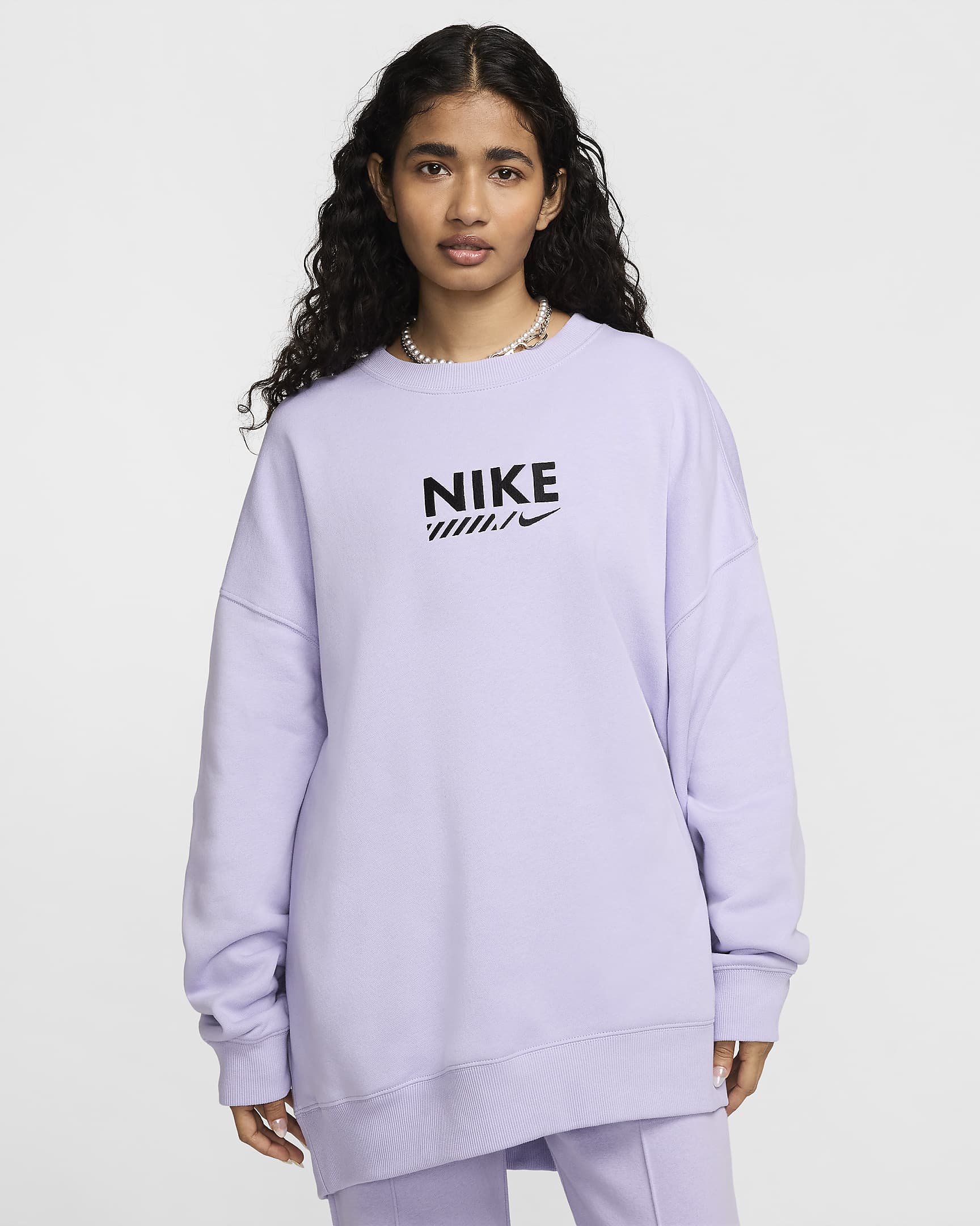 Nike Sportswear oversized fleeceshirt met ronde hals voor dames - Hydrangeas