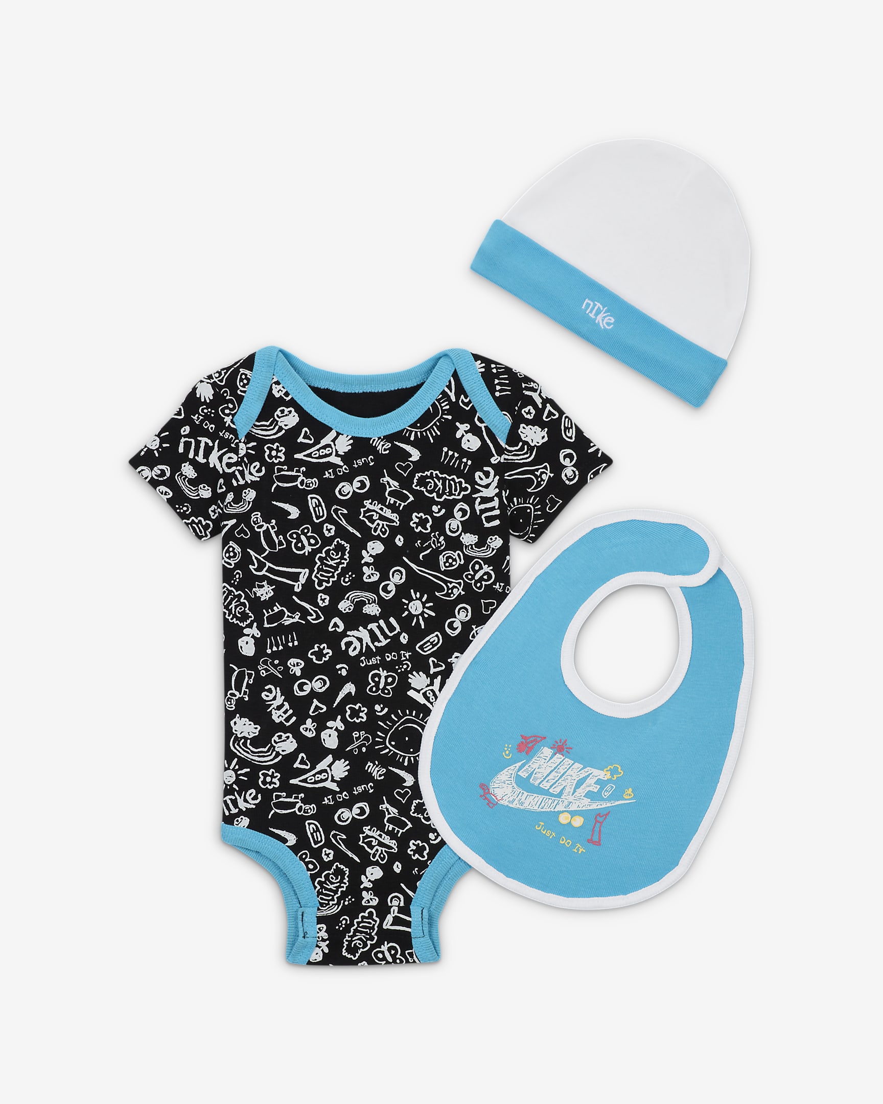 Nike 'Just Doodle It' 3-Piece Boxed Set Baby 3-Piece Bodysuit Set. Nike BE