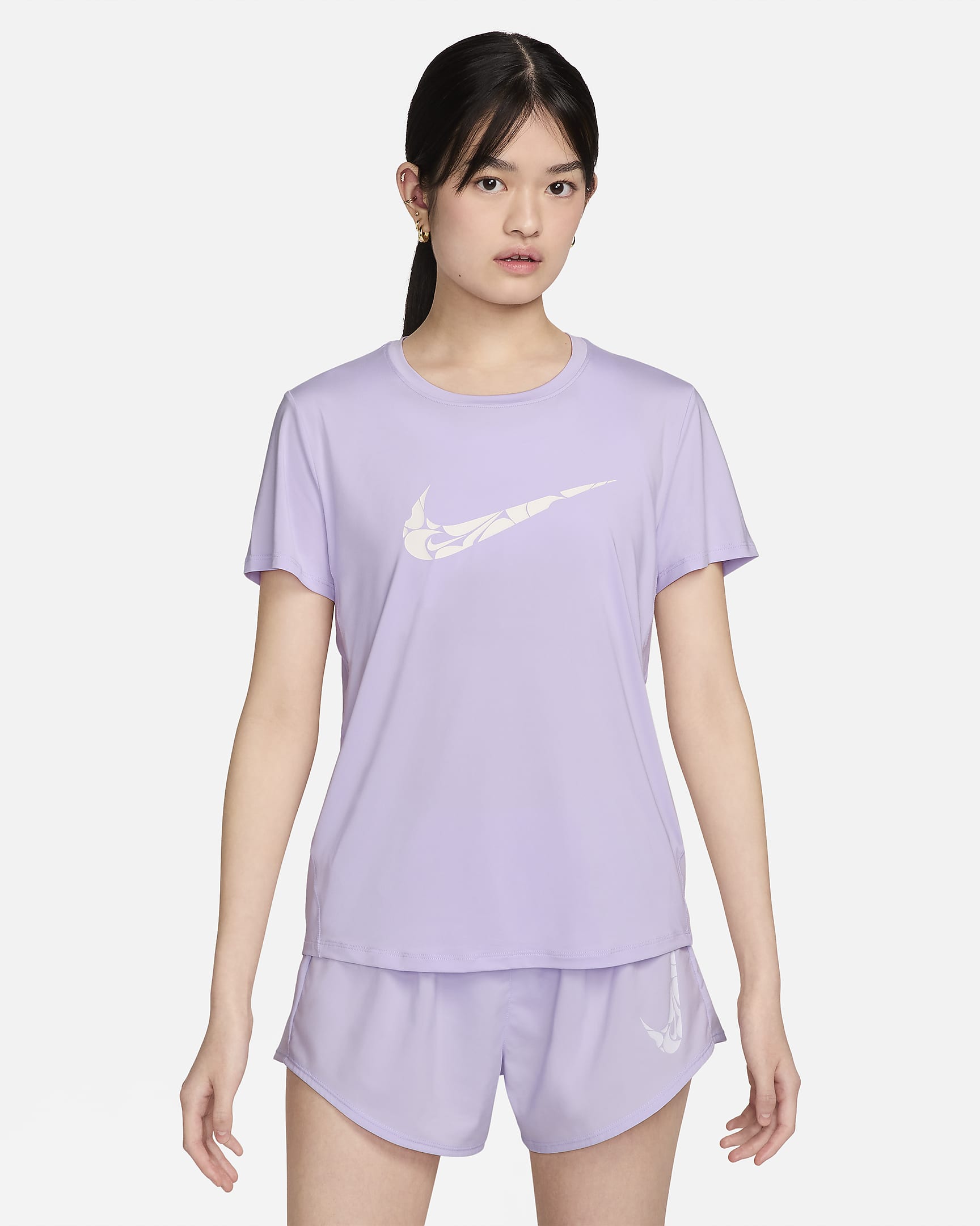 Nike One Swoosh Women's Dri-FIT Short-Sleeve Running Top - Lilac Bloom/White