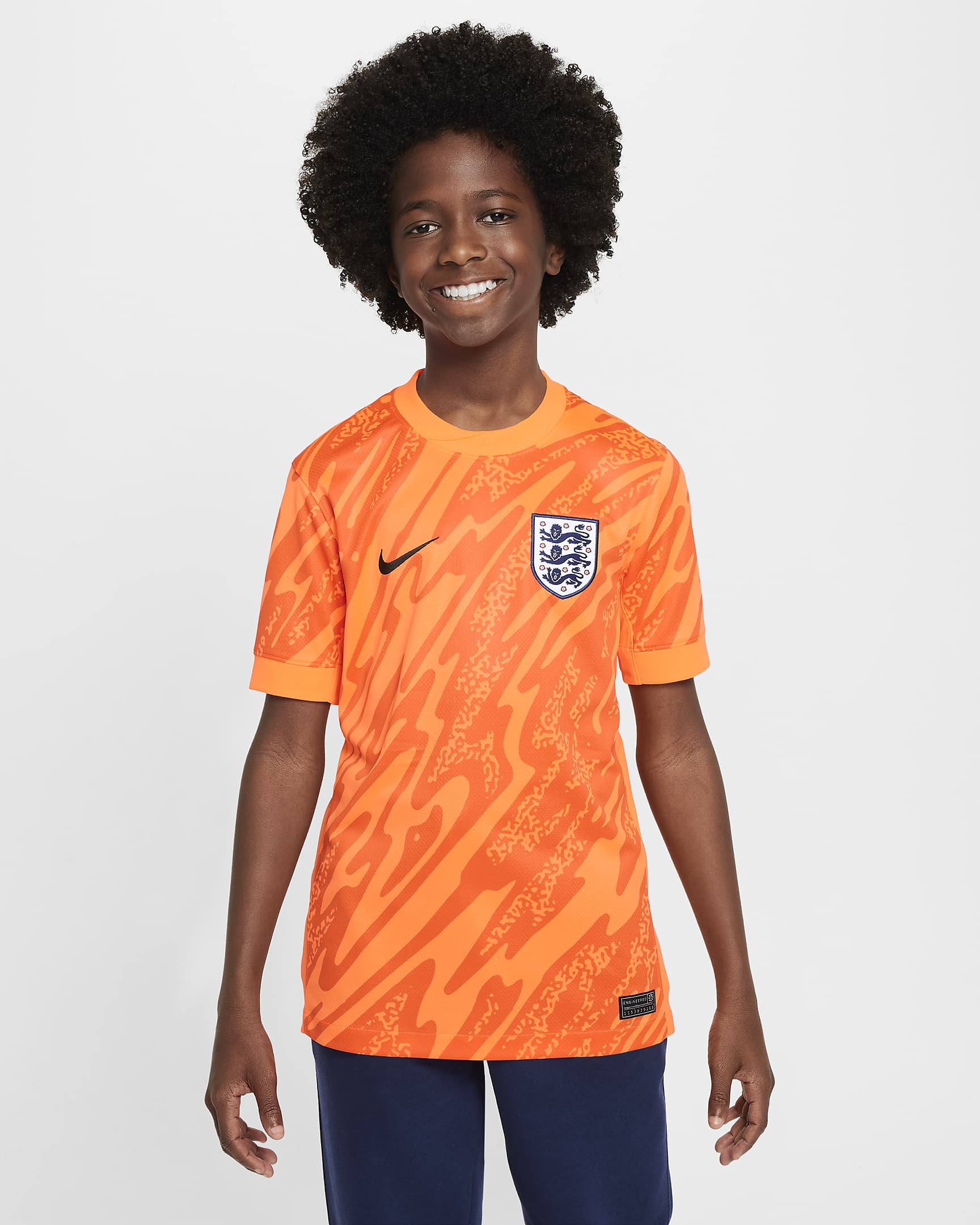 Maglia da calcio replica a manica corta Nike Dri-FIT Inghilterra (squadra femminile) 2024/25 Stadium per ragazzo/a – Goalkeeper - Total Orange/Safety Orange/Safety Orange/Nero