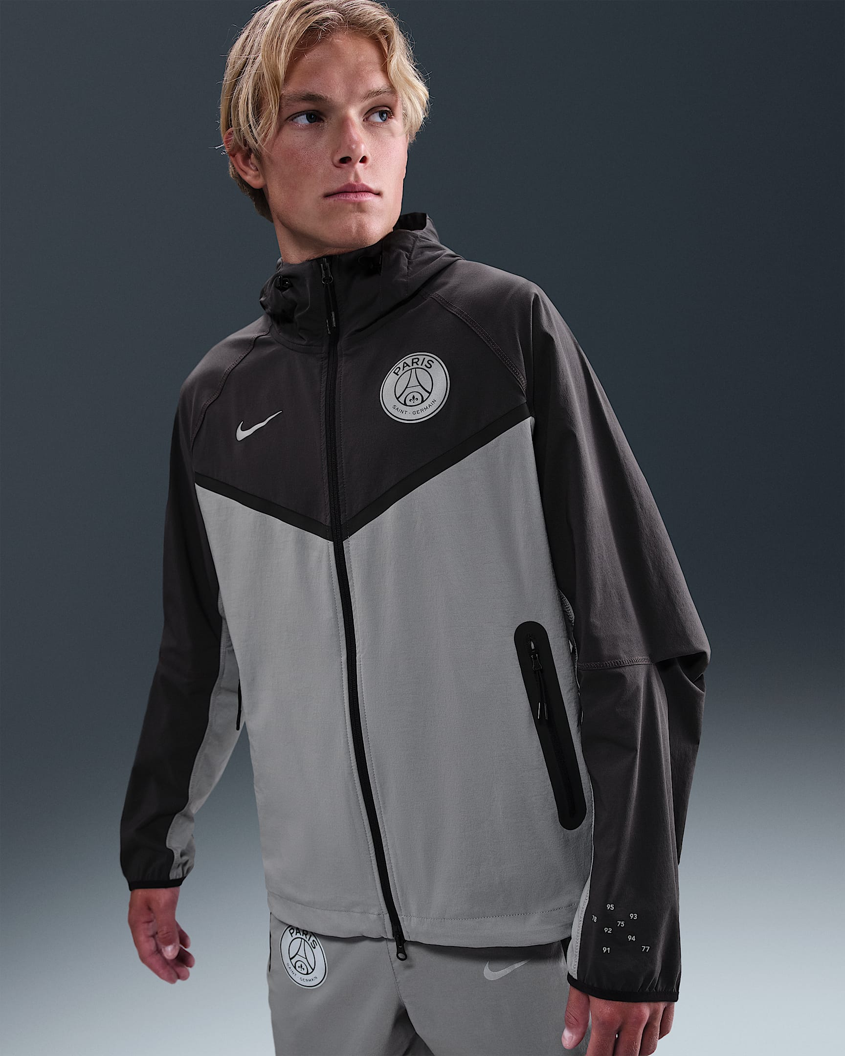 Paris Saint-Germain Tech Windrunner Men's Nike Football Full-Zip Woven Jacket - Anthracite/Particle Grey/Particle Grey