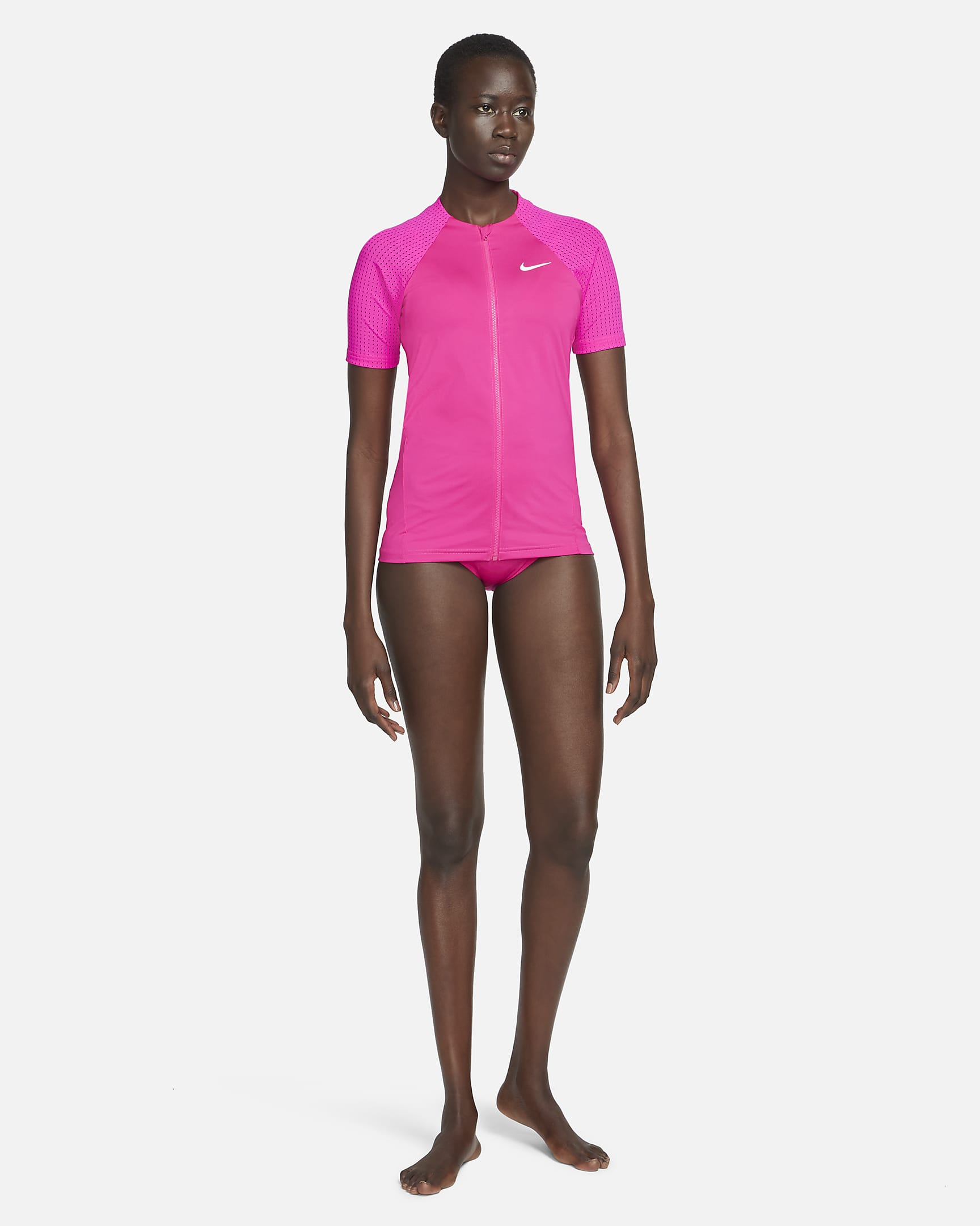 Nike Women's Sport Mesh Short Sleeve Zip Hydroguard - Pink Prime