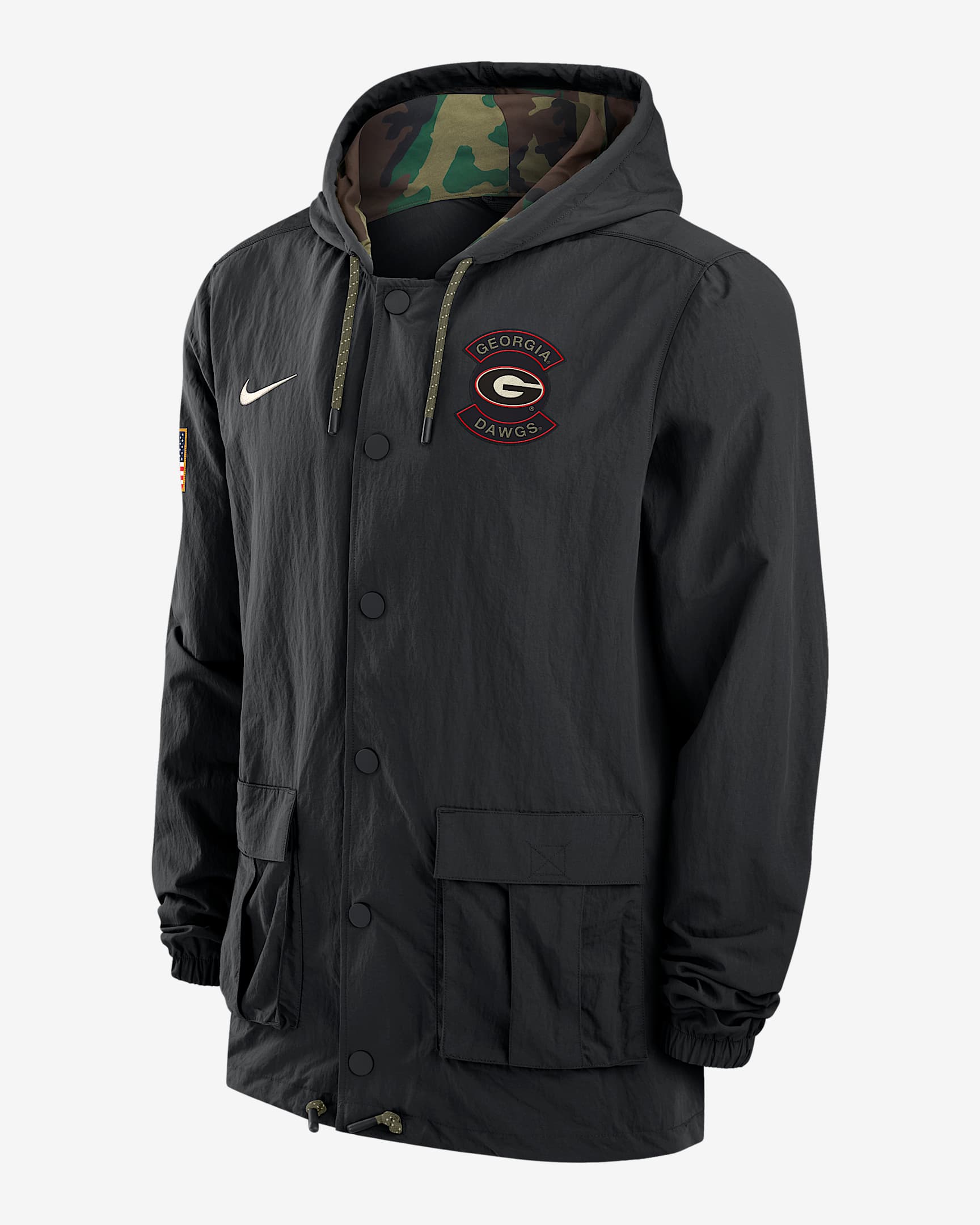 Georgia Men's Nike Full-Snap Hooded Military Jacket - Black