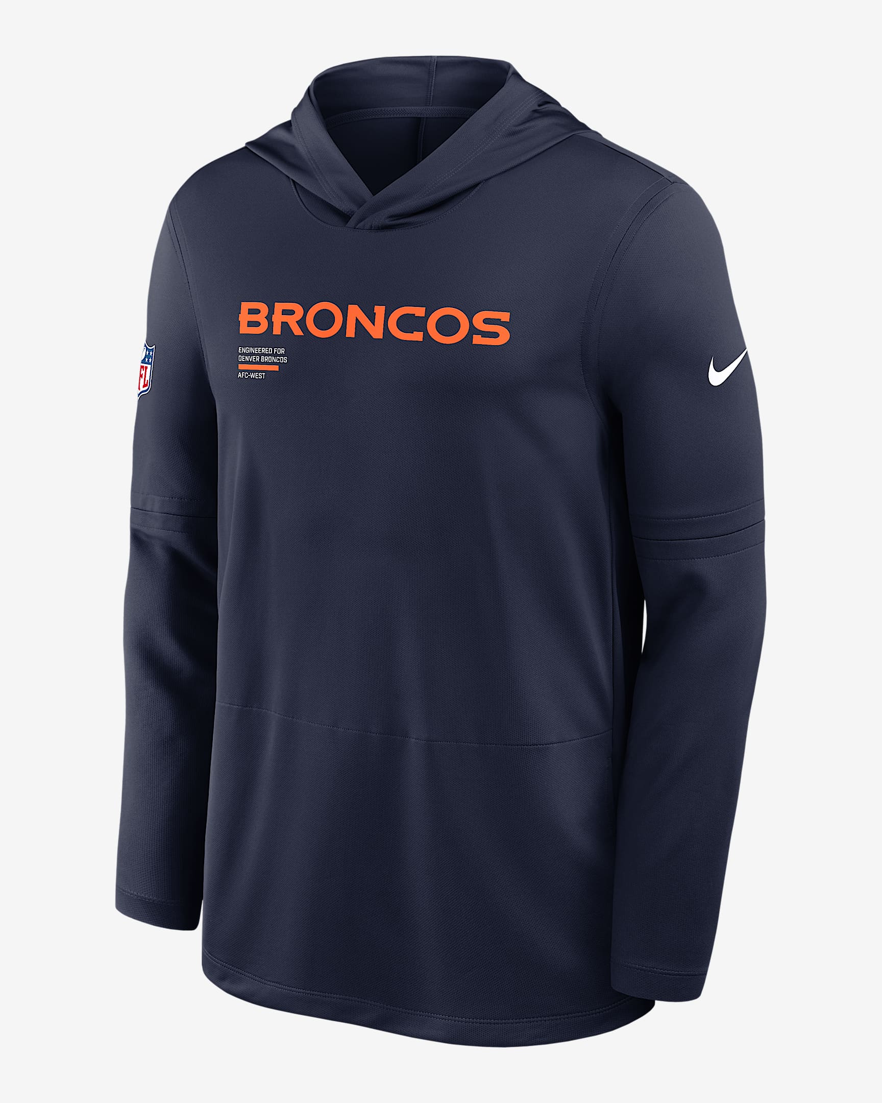 Denver Broncos Pure Fury Sideline Men's Nike Dri-FIT NFL Long-Sleeve Hooded Top - Navy