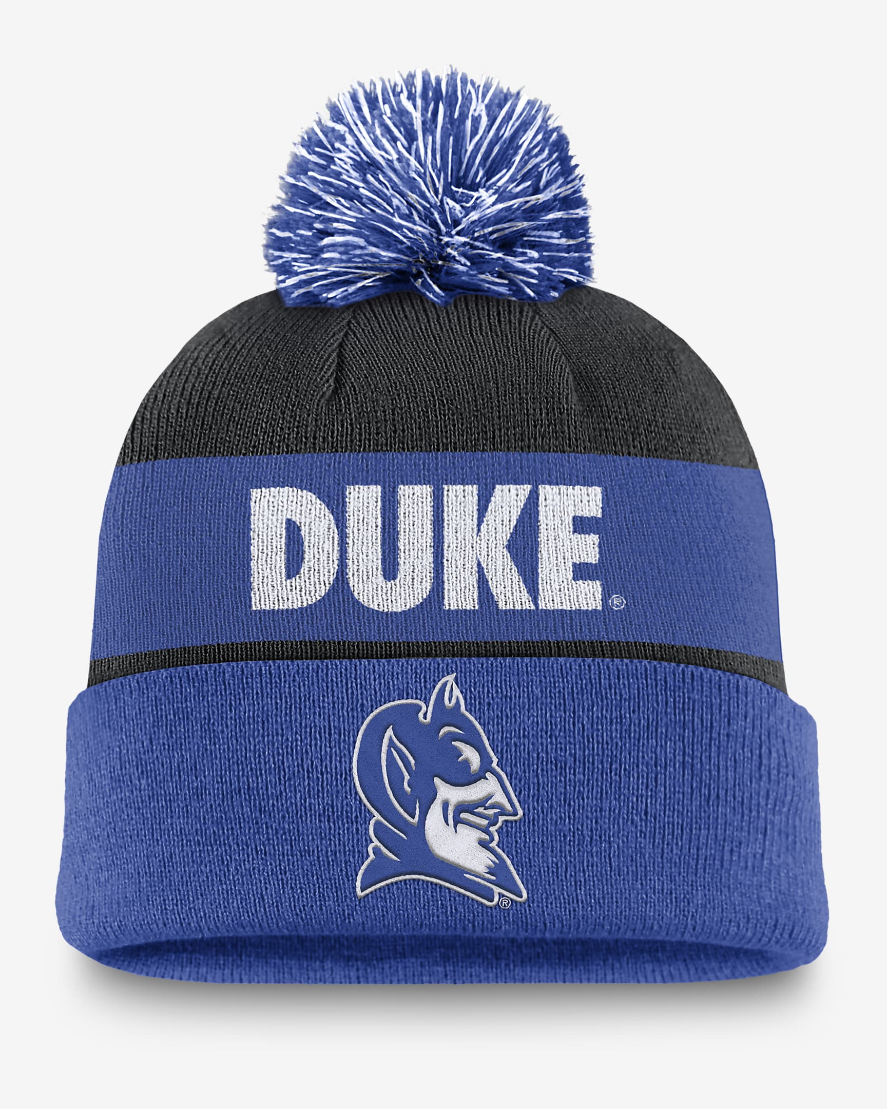 Duke Blue Devils Primetime Peak Men's Nike College Cuffed Pom Beanie - Game Royal