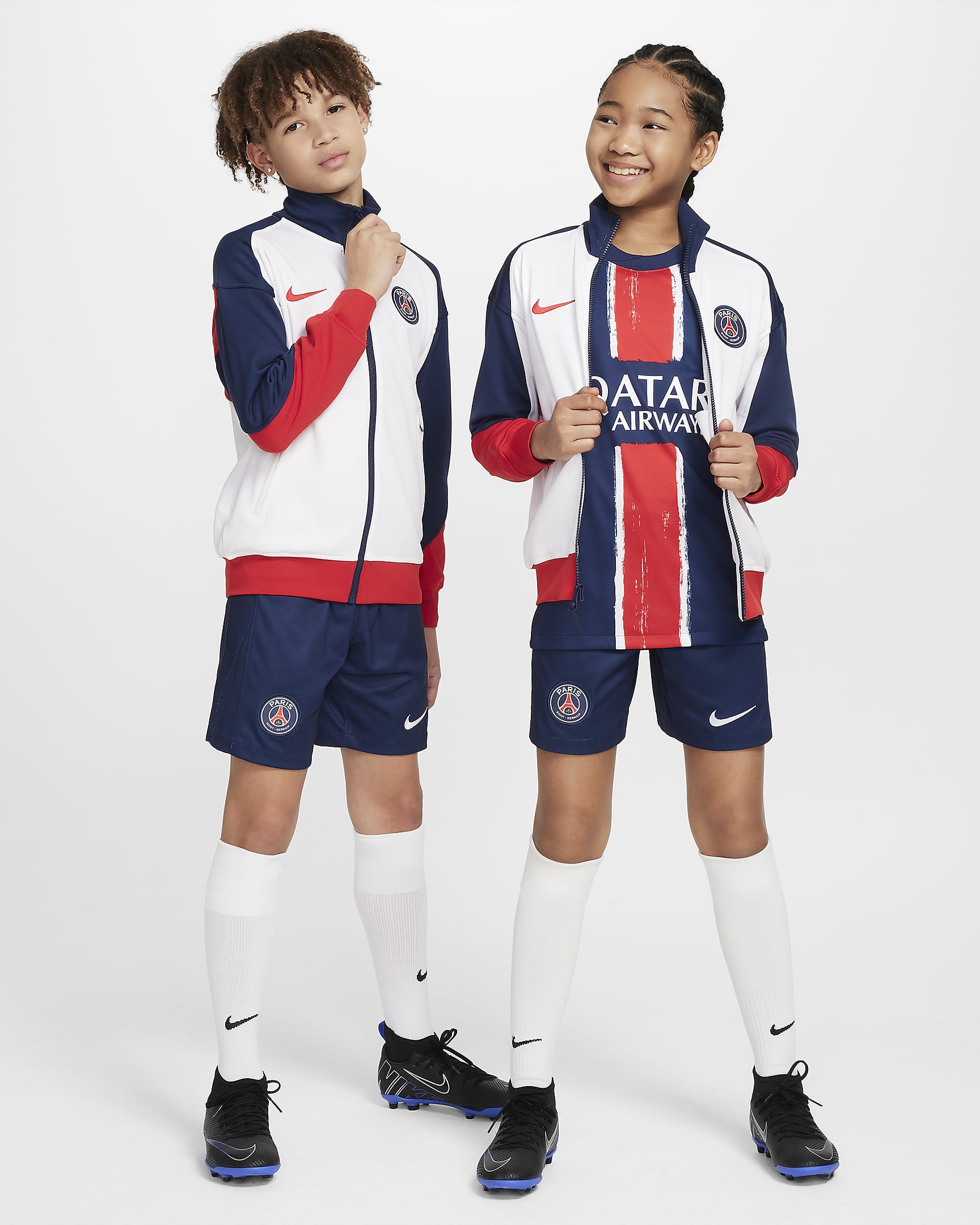 Paris Saint-Germain 2024/25 Stadium Home Nike Replika-Fußballshorts mit Dri-FIT-Technologie (ältere Kinder) - Midnight Navy/Weiß