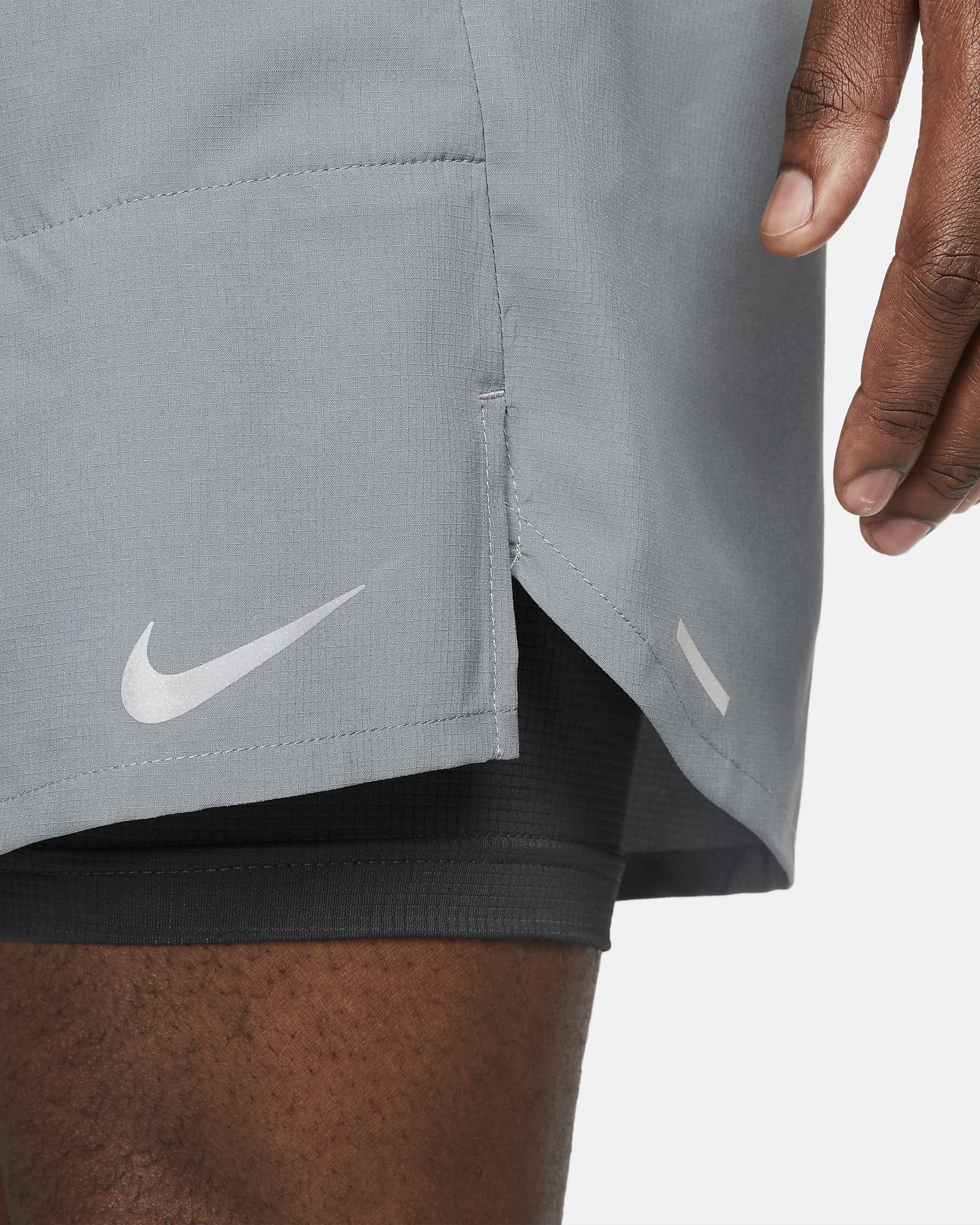 Nike Stride Men's Dri-FIT 18cm (approx.) 2-in-1 Running Shorts - Smoke Grey/Dark Smoke Grey/Black