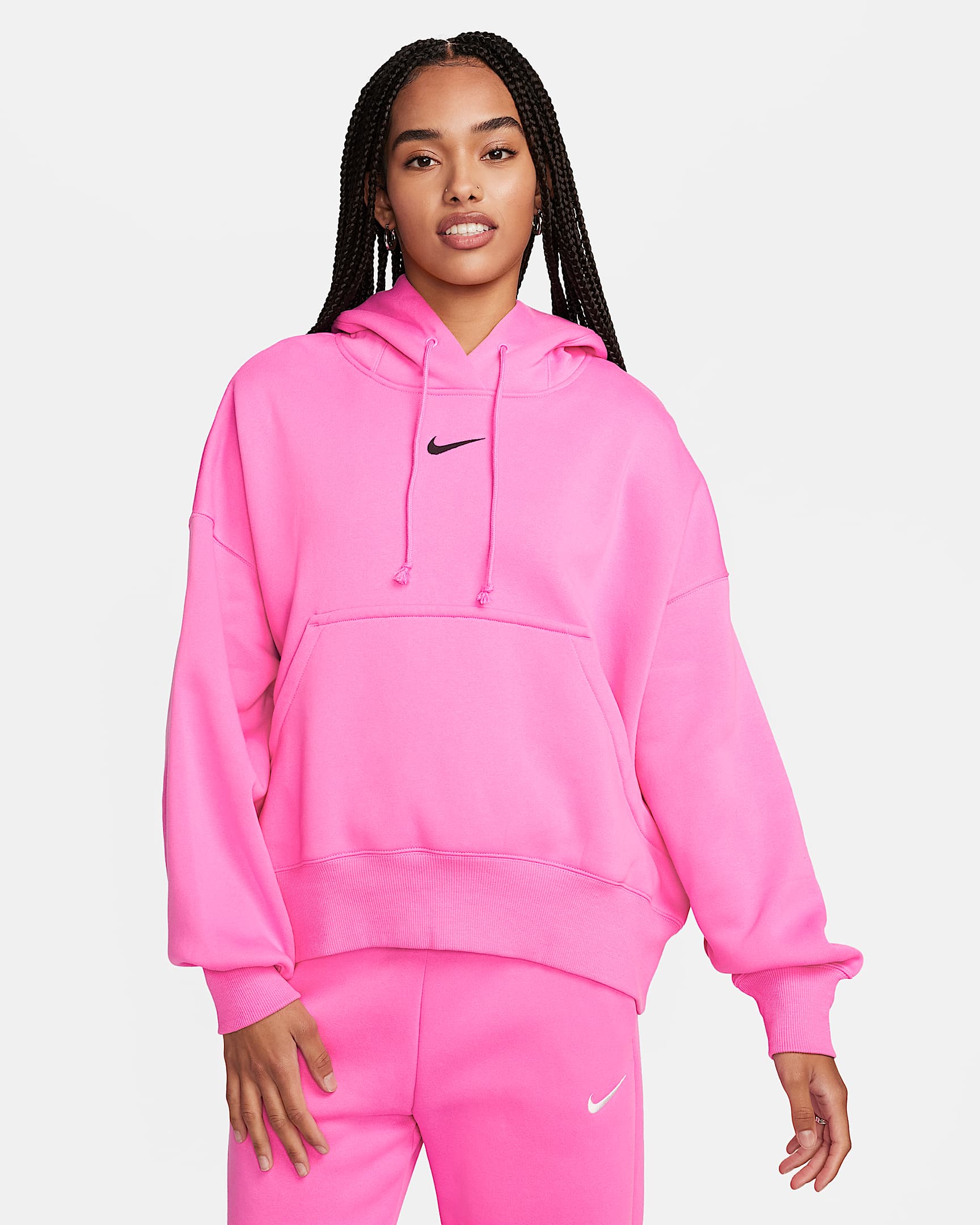 Sudadera con gorro sin cierre de tejido Fleece over-oversized para mujer Nike Sportswear Phoenix - Rosa alegre/Negro
