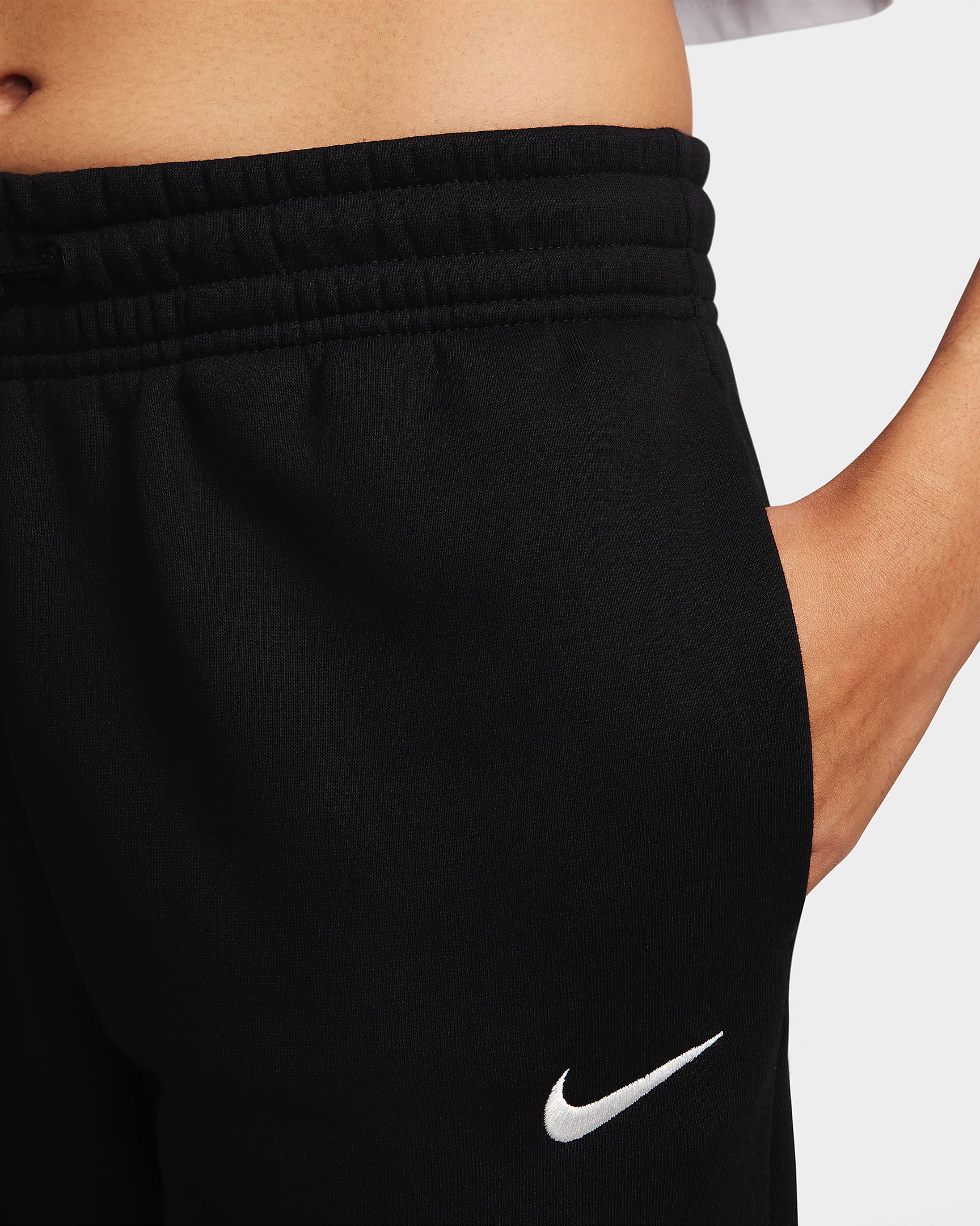 Pants de entrenamiento de tiro medio para mujer Nike Sportswear Phoenix Fleece - Negro/Vela