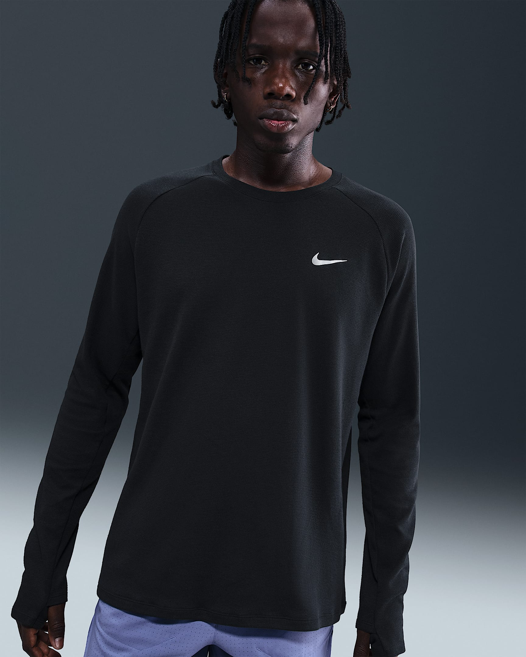 Sudadera de cuello redondo de correr Dri-FIT tipo waffle para hombre Nike Stride - Negro