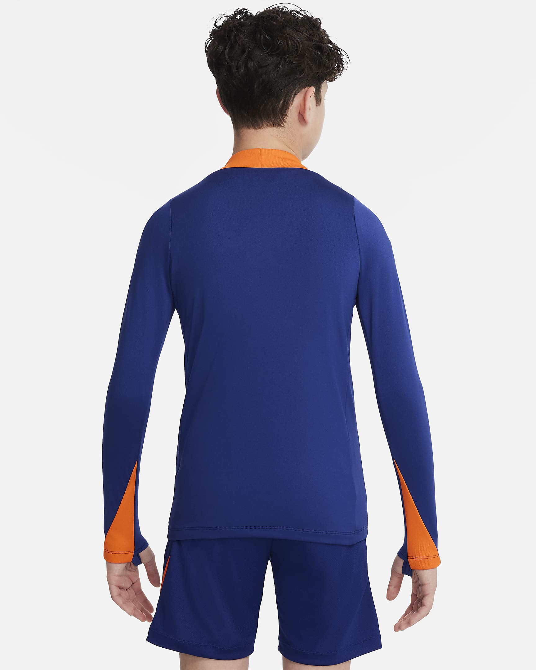 Niederlande Strike Nike Dri-FIT Fußball-Drill-Oberteil für ältere Kinder - Deep Royal Blue/Safety Orange/Safety Orange