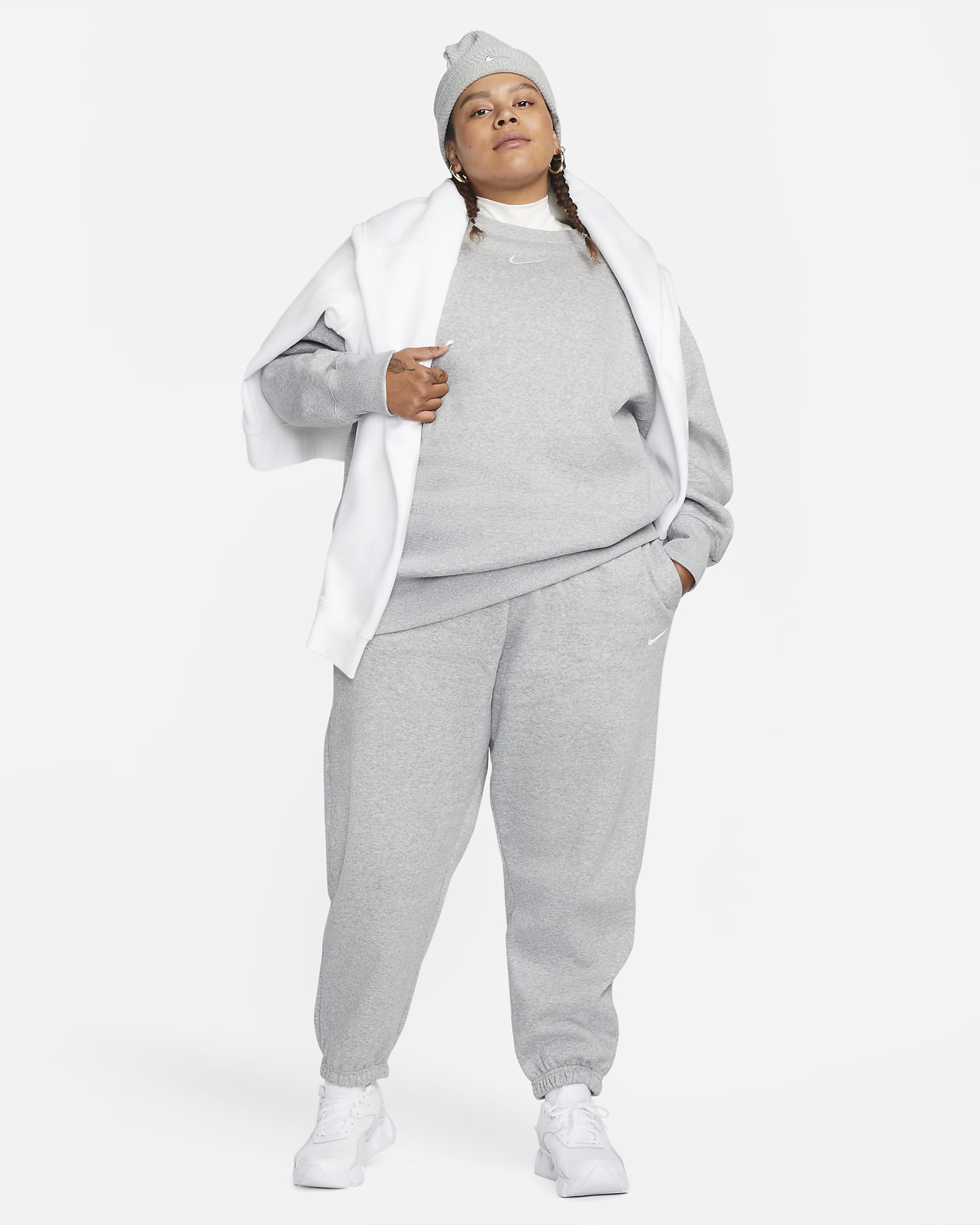 Nike Sportswear Phoenix Fleece Women's Oversized Crew-Neck Sweatshirt (Plus Size) - Dark Grey Heather/Sail