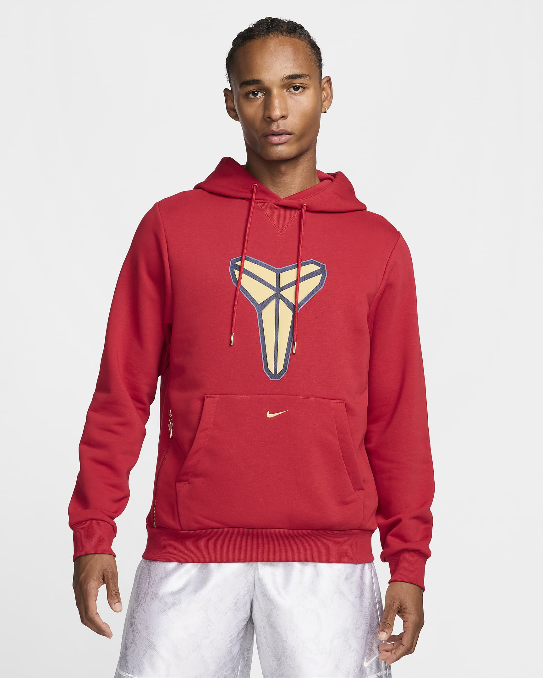 KB Nike Dri-FIT-pullover-basketballhættetrøje til mænd - Varsity Red/Jersey Gold