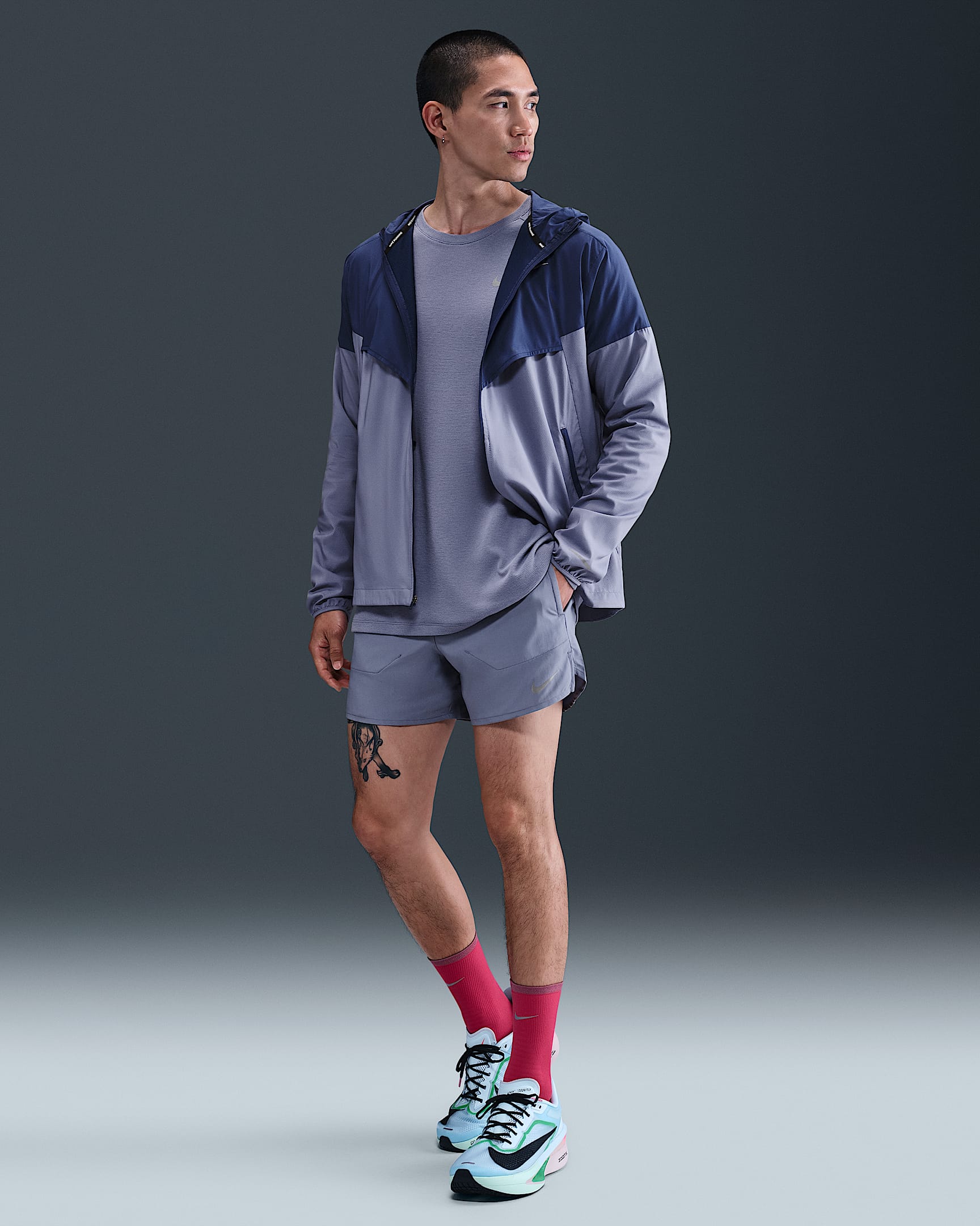 กางเกงวิ่งขาสั้น 5 นิ้วมีซับในผู้ชาย Nike Dri-FIT Stride - World Indigo/ดำ