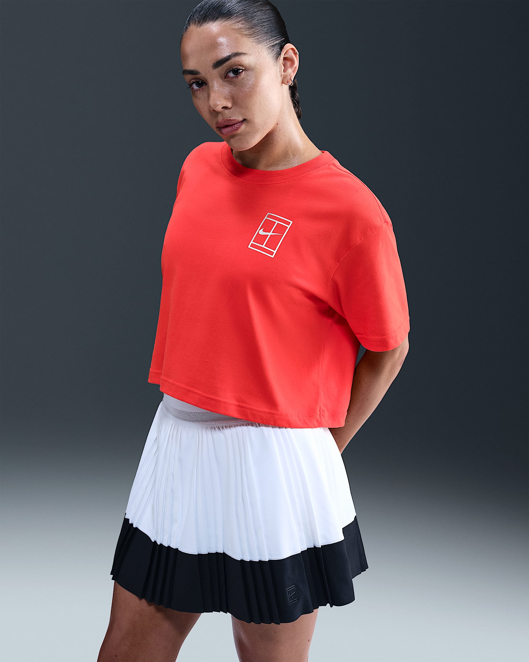 Nike Slam Women's Dri-FIT Short-Sleeve Cropped Tennis T-Shirt - Light Crimson