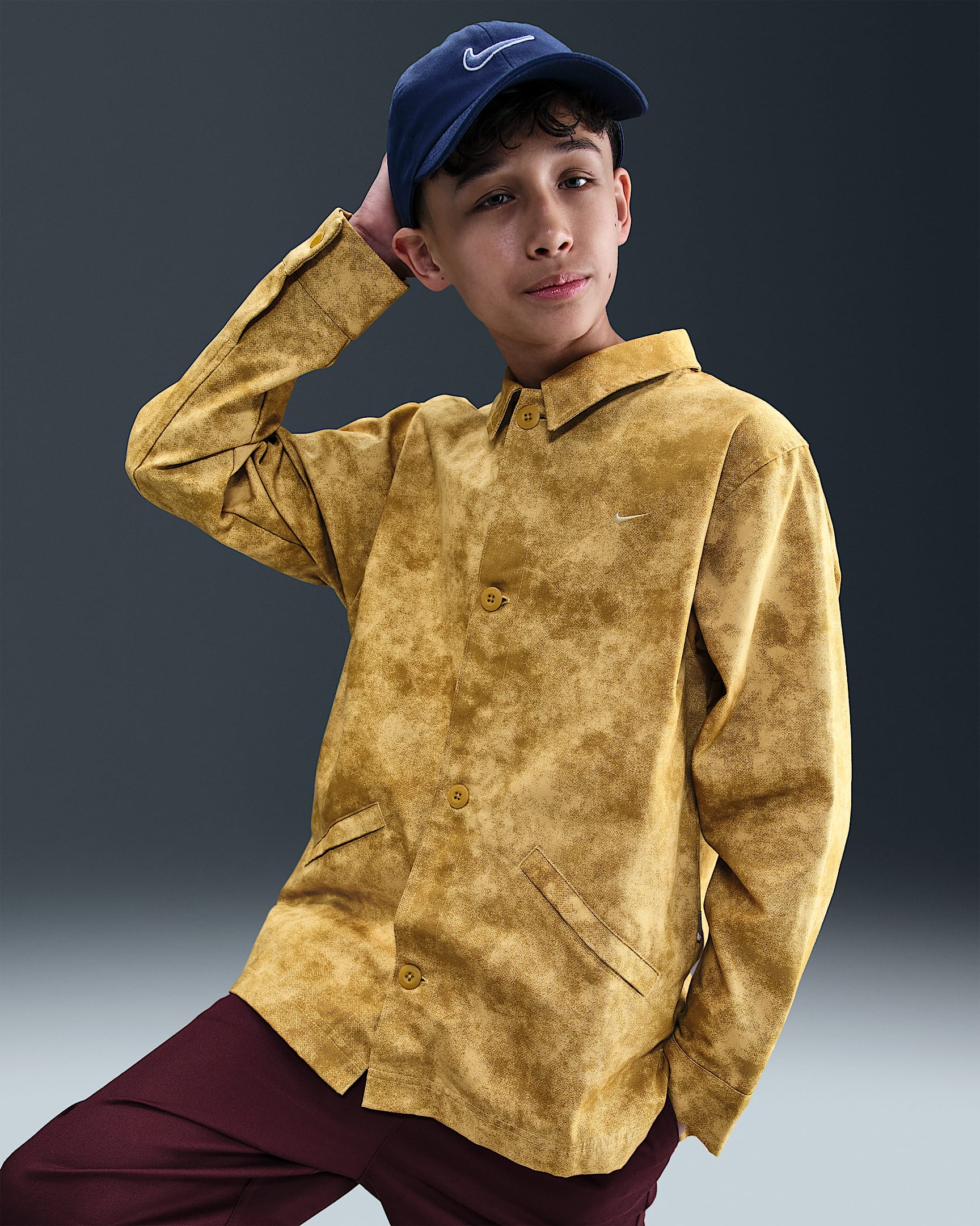 Nike Sportswear Metro Ground Düğmeli Genç Çocuk (Erkek) Üstü - Ochre/Team Gold