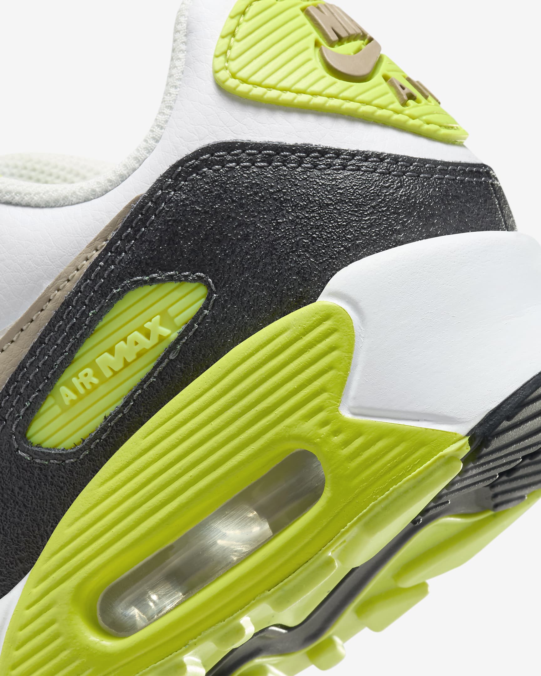 Tenis para niños grandes Nike Air Max 90 - Blanco/Cíber/Gris humo oscuro/Caqui