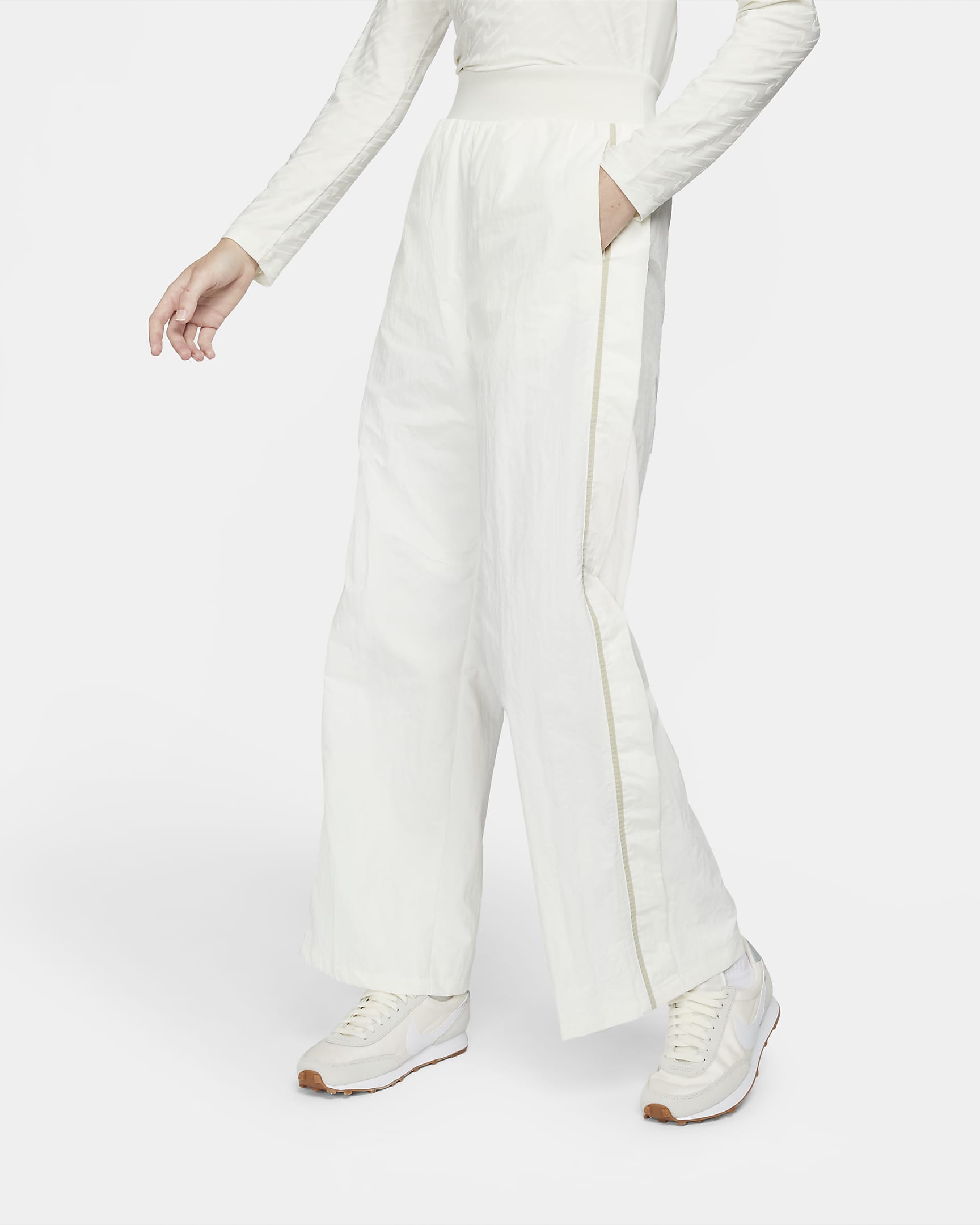 Pantalones de piernas anchas de tejido Woven para mujer Nike Sportswear Icon Clash - Vela/Ratán