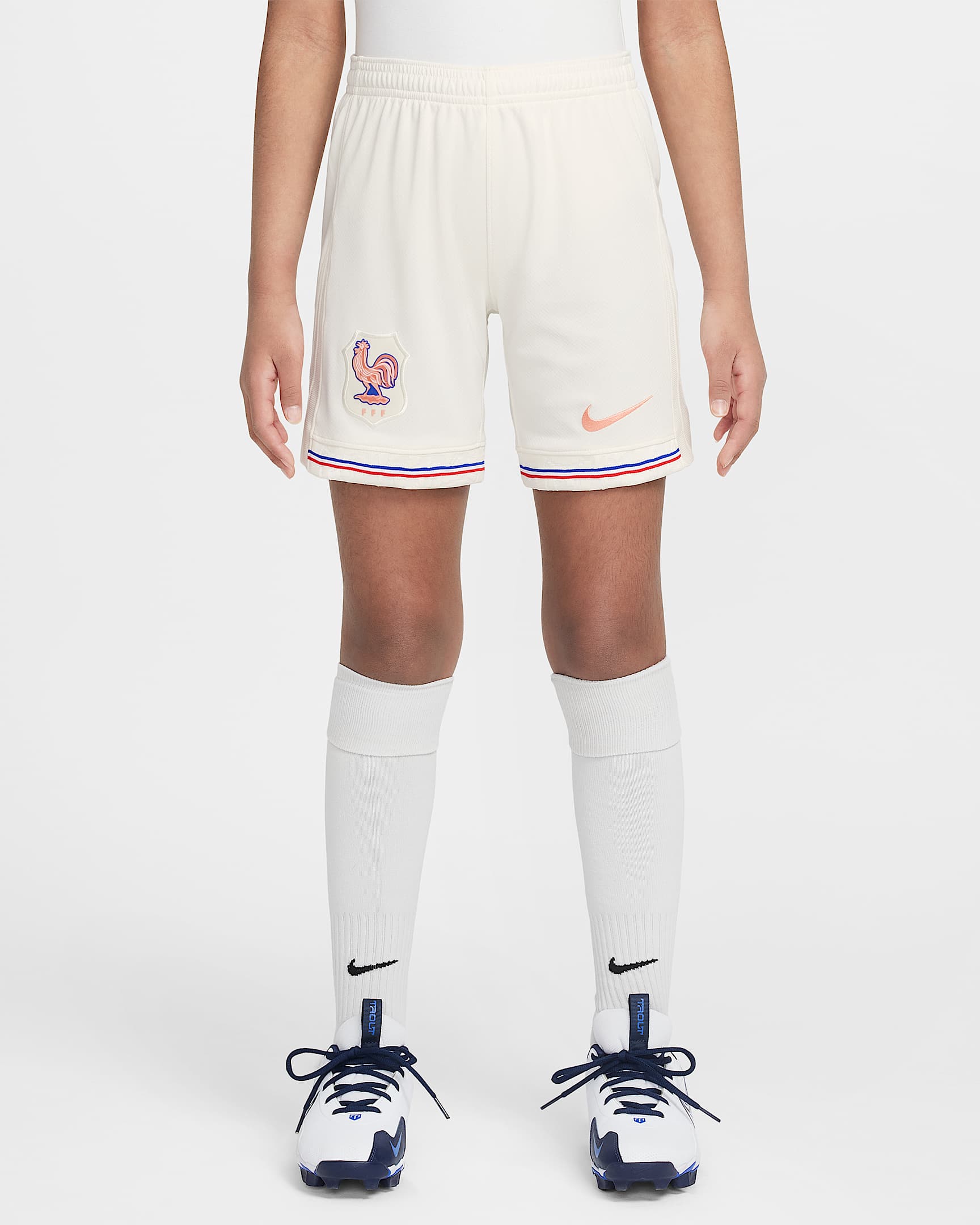 FFF 2025/26 Stadium Away Nike Dri-FIT Replica-fodboldshorts til større børn - Pale Ivory/Light Madder Root