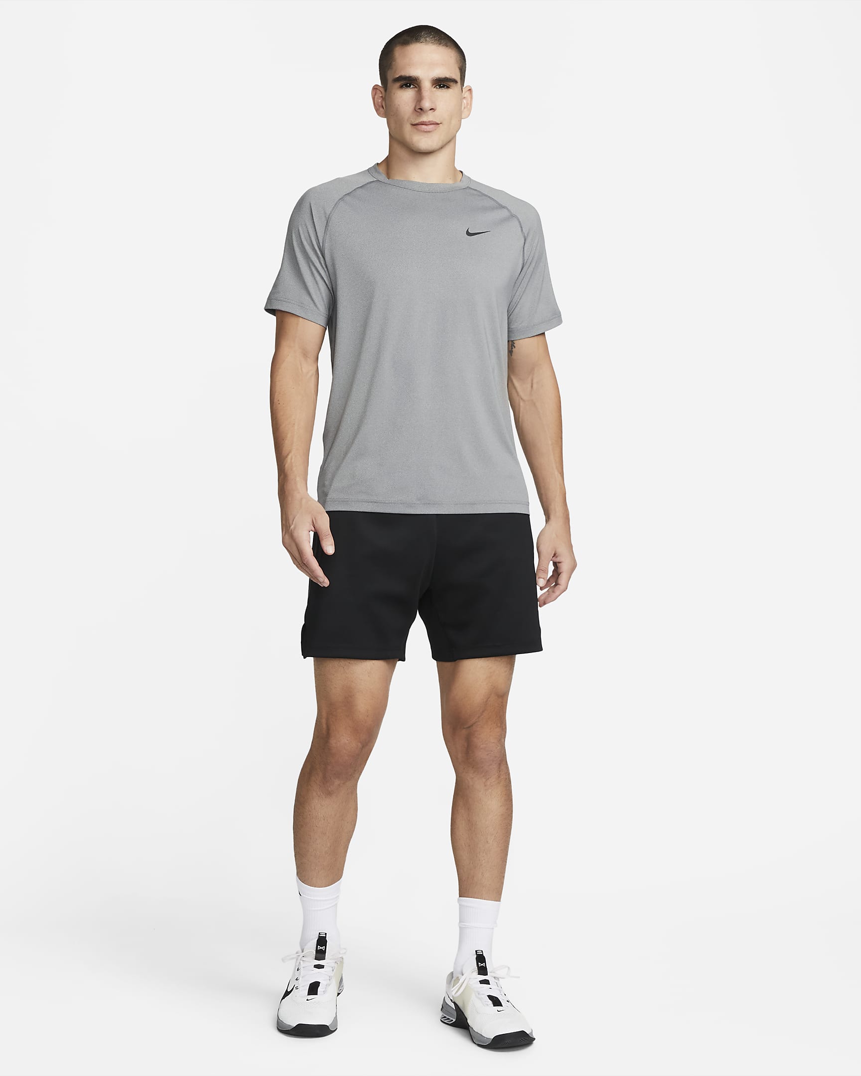 Haut de fitness à manches courtes Dri-FIT Nike Ready pour homme - Smoke Grey/Heather/Noir