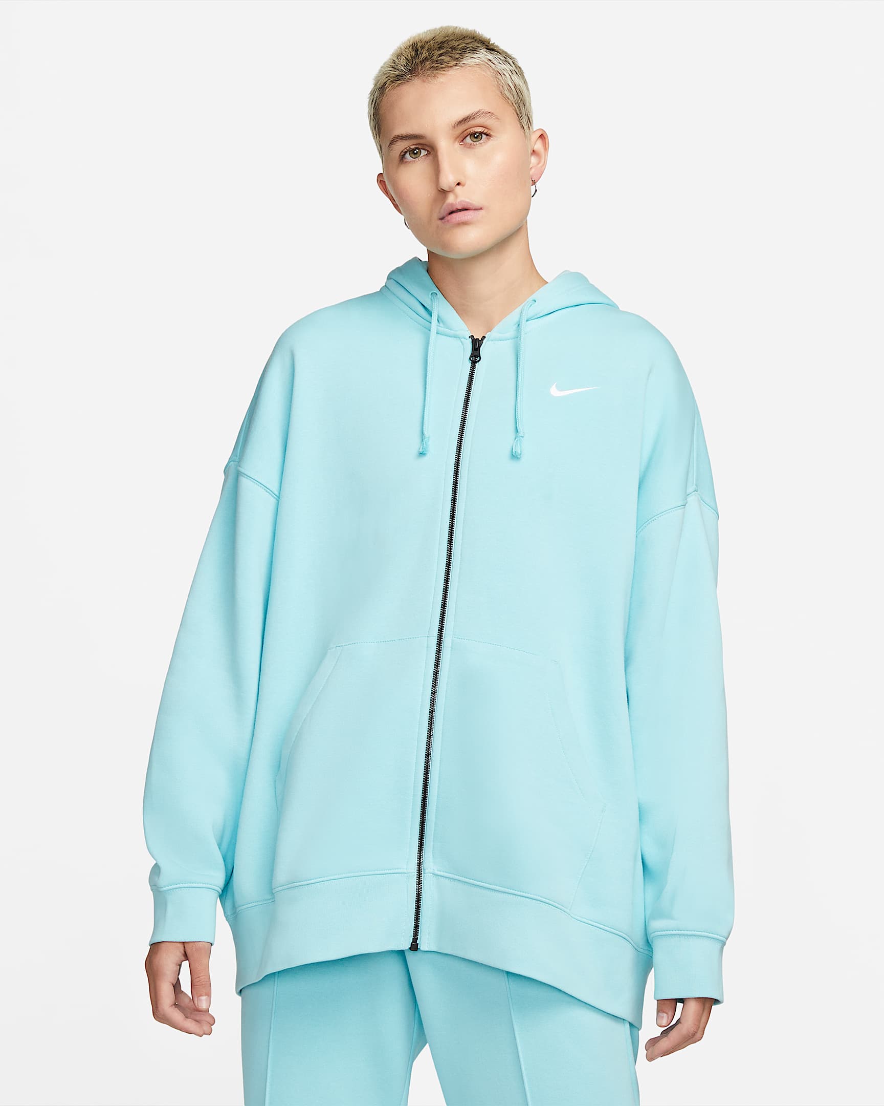 Sudadera con gorro de tejido Fleece con cierre completo Nike Sportswear Essentials - Copa/Blanco
