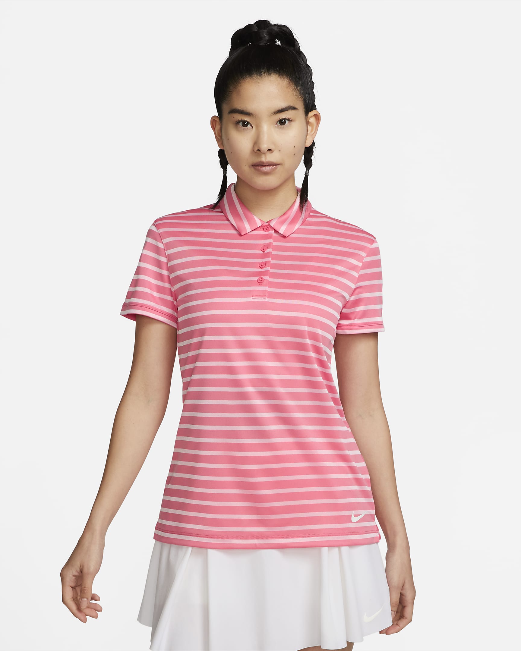 Nike Dri-FIT Victory Women's Striped Golf Polo - Sea Coral/White