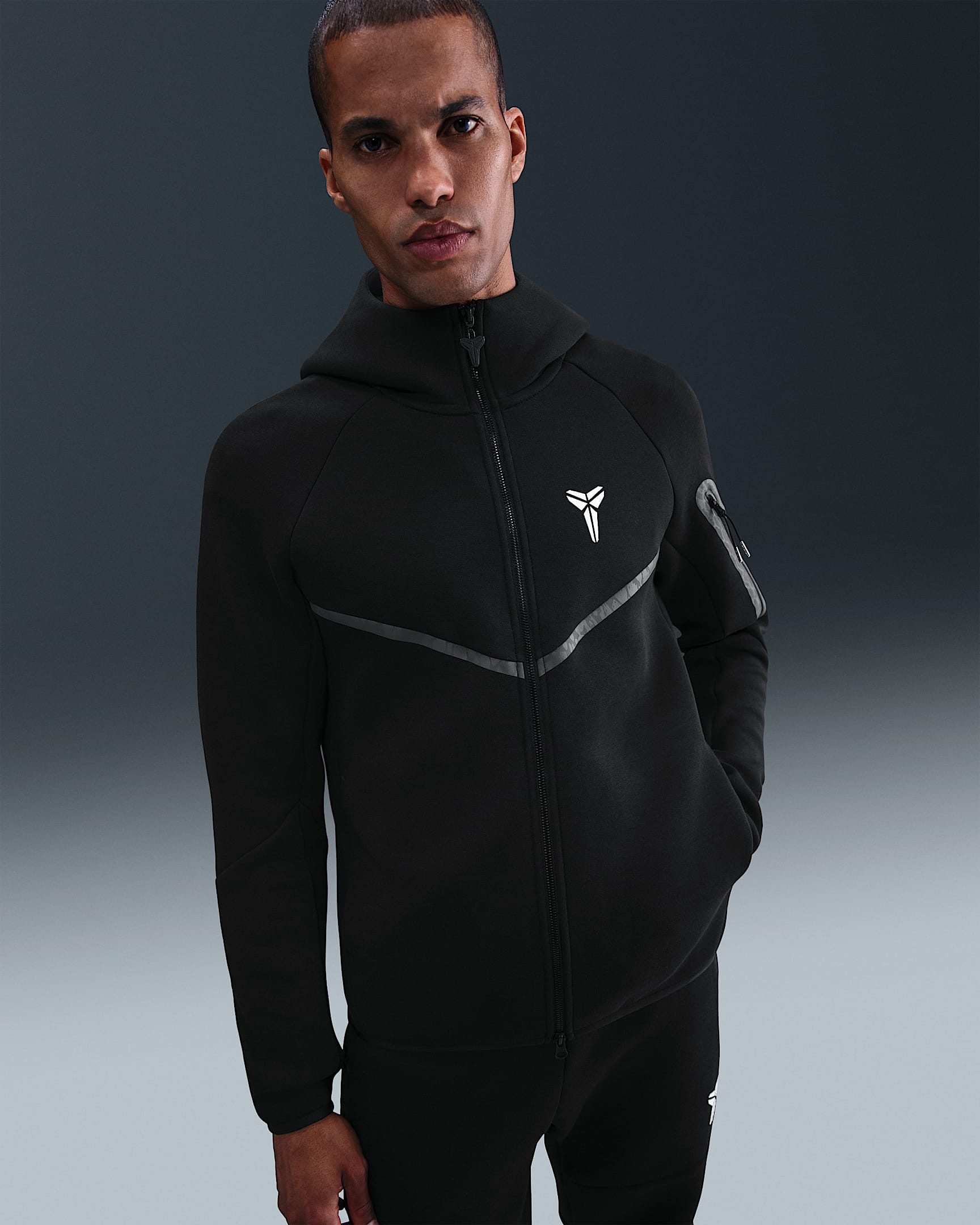 Kobe Men's Tech Fleece Full-Zip Windrunner Jacket - Black/White