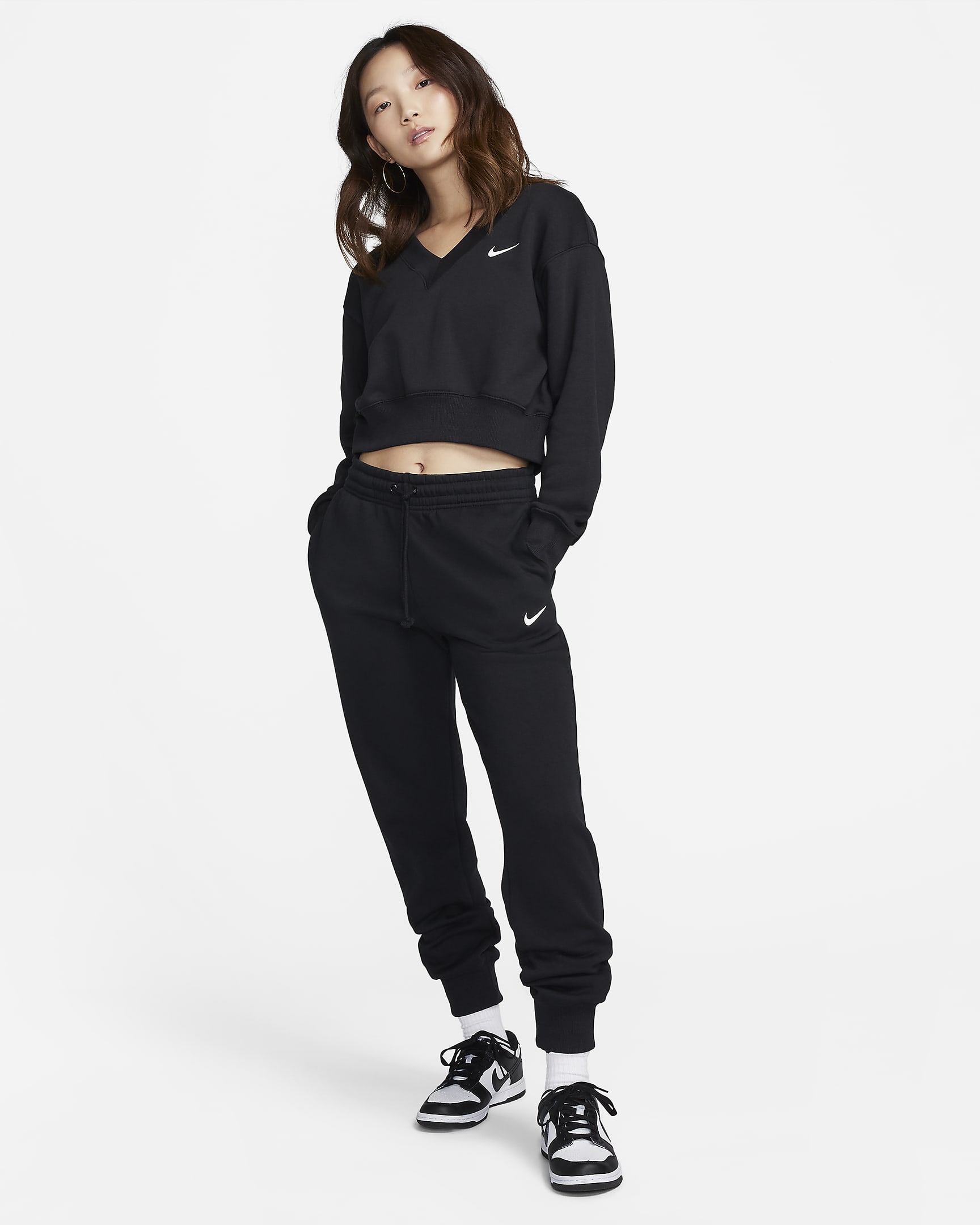 Nike Sportswear Phoenix Fleece Women's Cropped V-Neck Top - Black/Sail