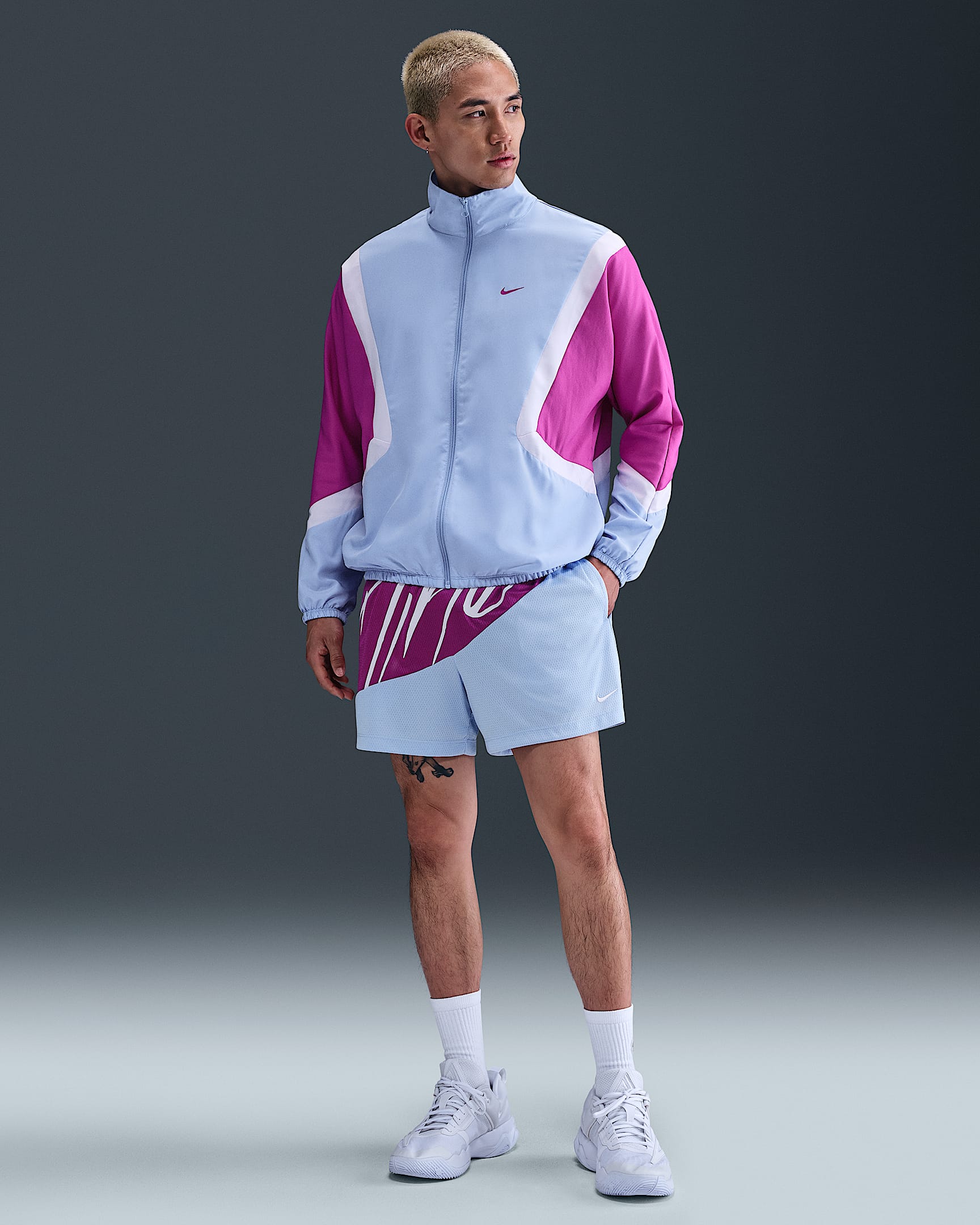 ナイキ メンズ Dri-FIT 21cm バスケットボールショートパンツ - ビビッドパープル/アルミニウム/ベアリーグレープ