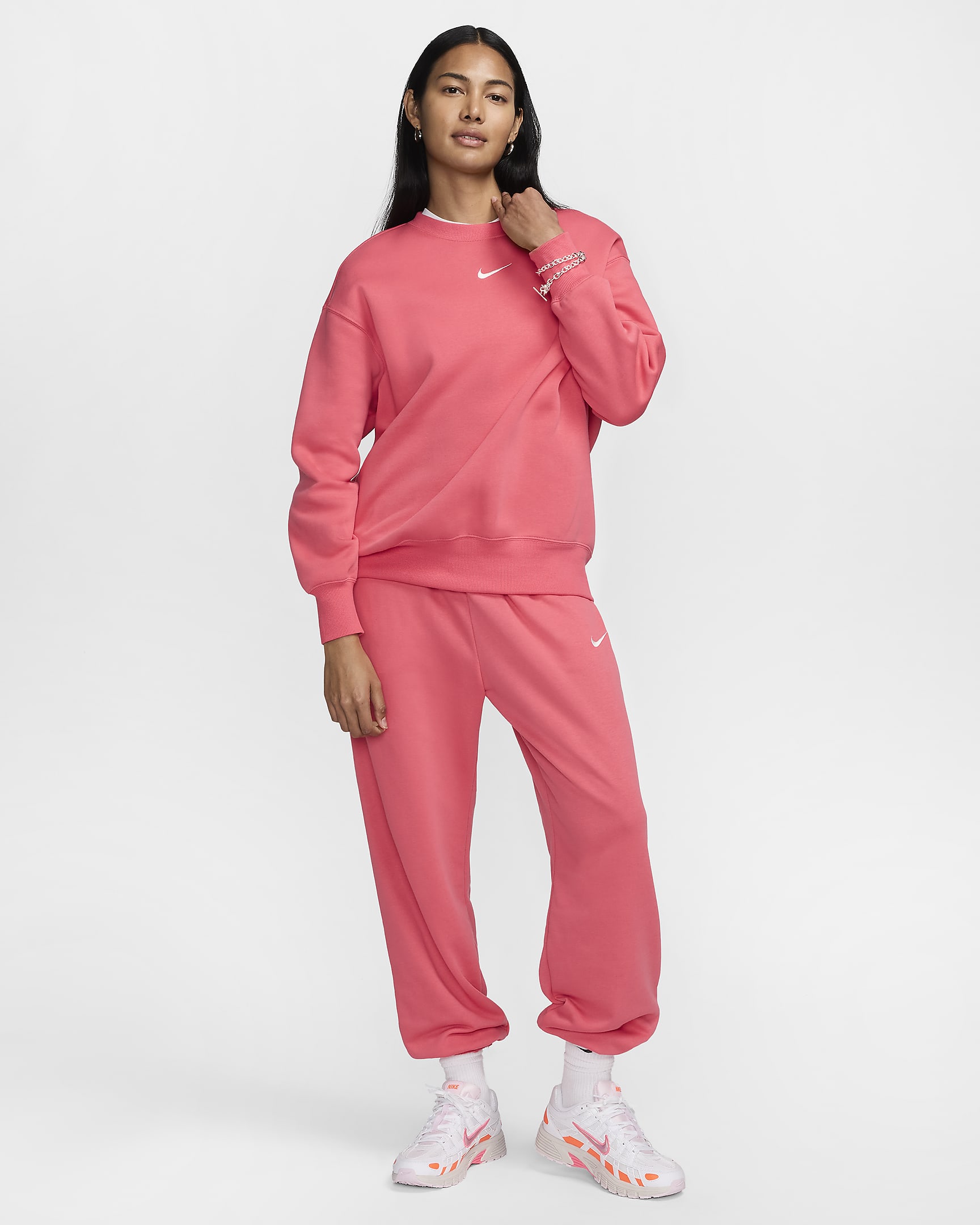 Oversized Nike Sportswear Phoenix Fleece-sweatshirt med rund hals til kvinder - Aster Pink/Sail