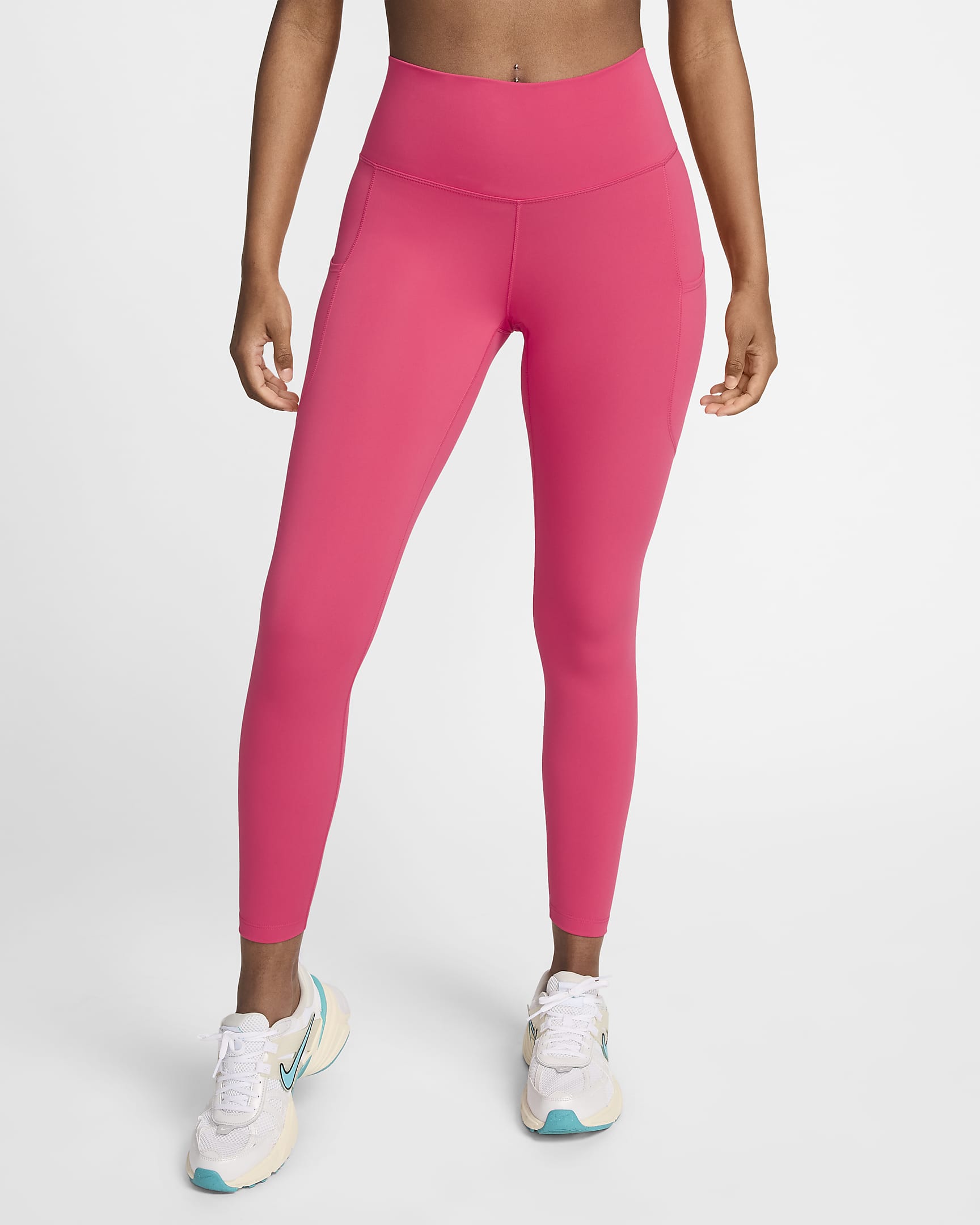 Leggings tiro alto de 7/8 con bolsillos para mujer Nike One - Rosa margarita/Negro