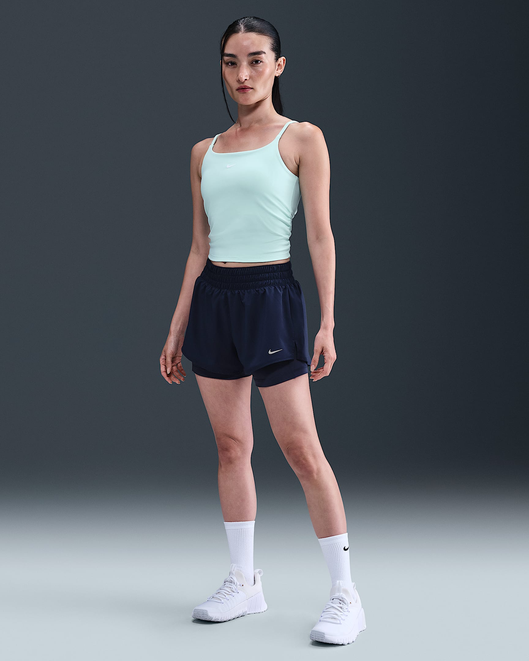 Nike Dri-FIT One Women's Mid-rise 8cm (approx.) 2-in-1 Shorts - Midnight Navy/White