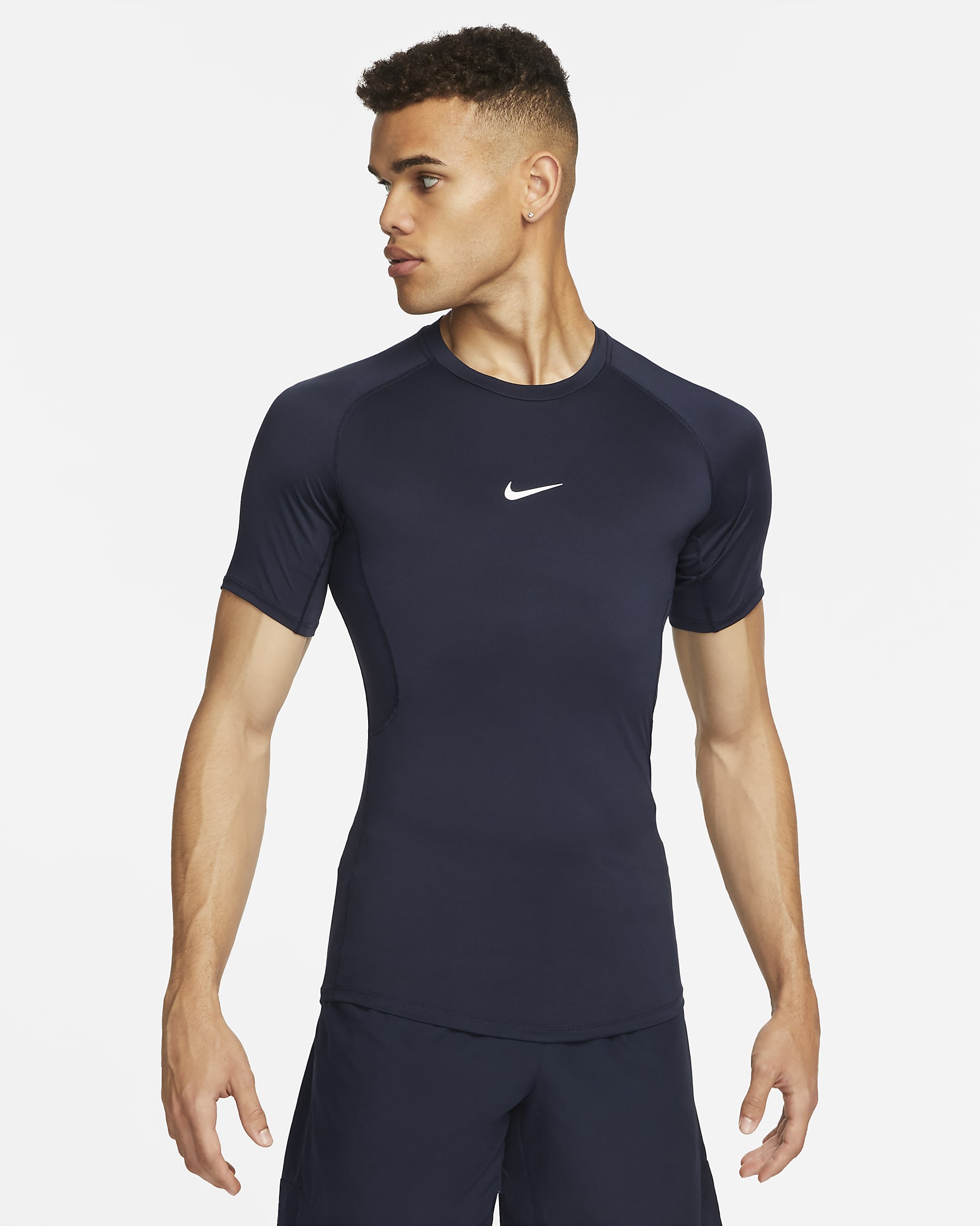 Nike Pro Men's Dri-FIT Tight Short-Sleeve Fitness Top - Obsidian/White
