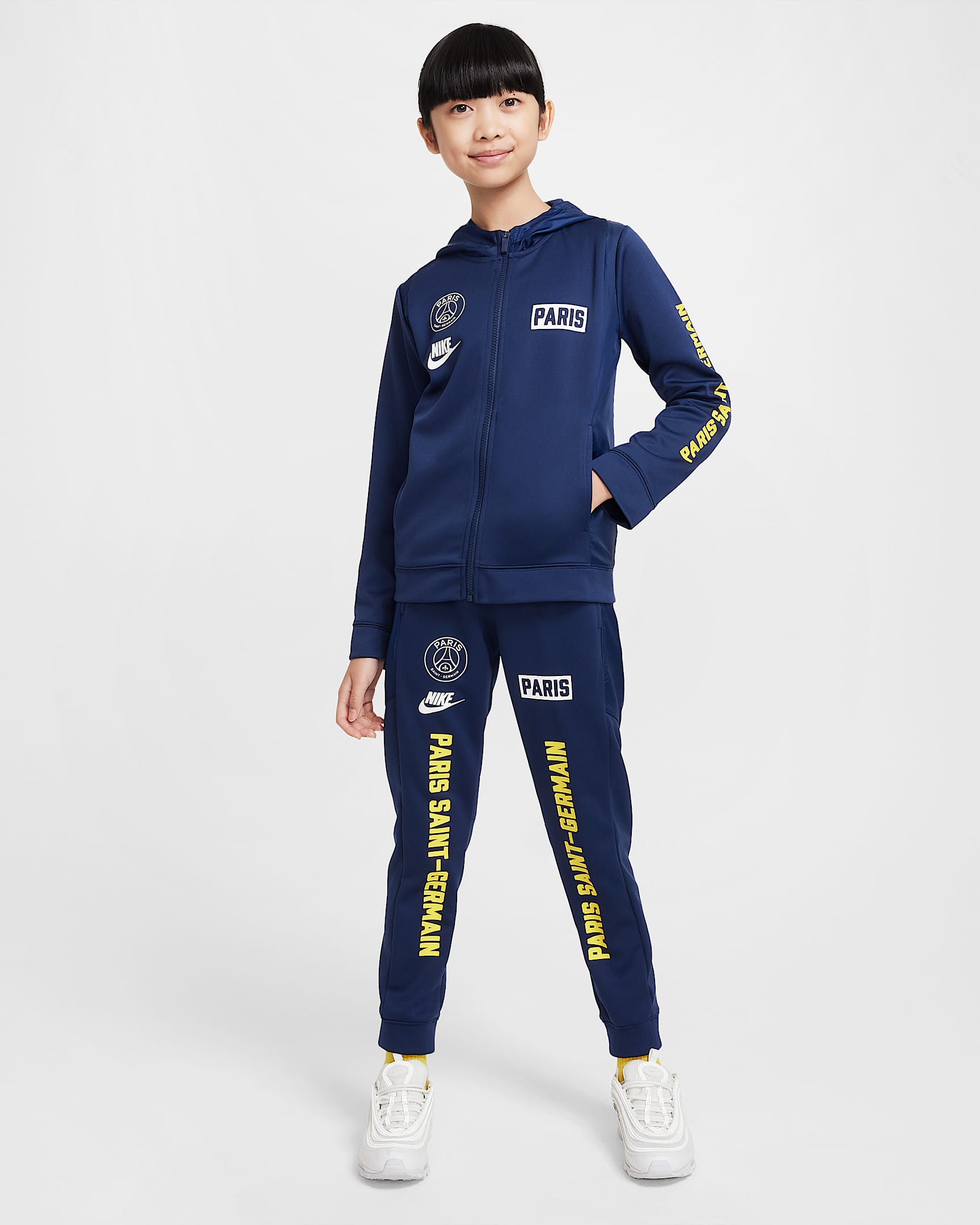 Paris Saint-Germain Older Kids' Nike Football Woven Tracksuit - Midnight Navy/Speed Yellow/White