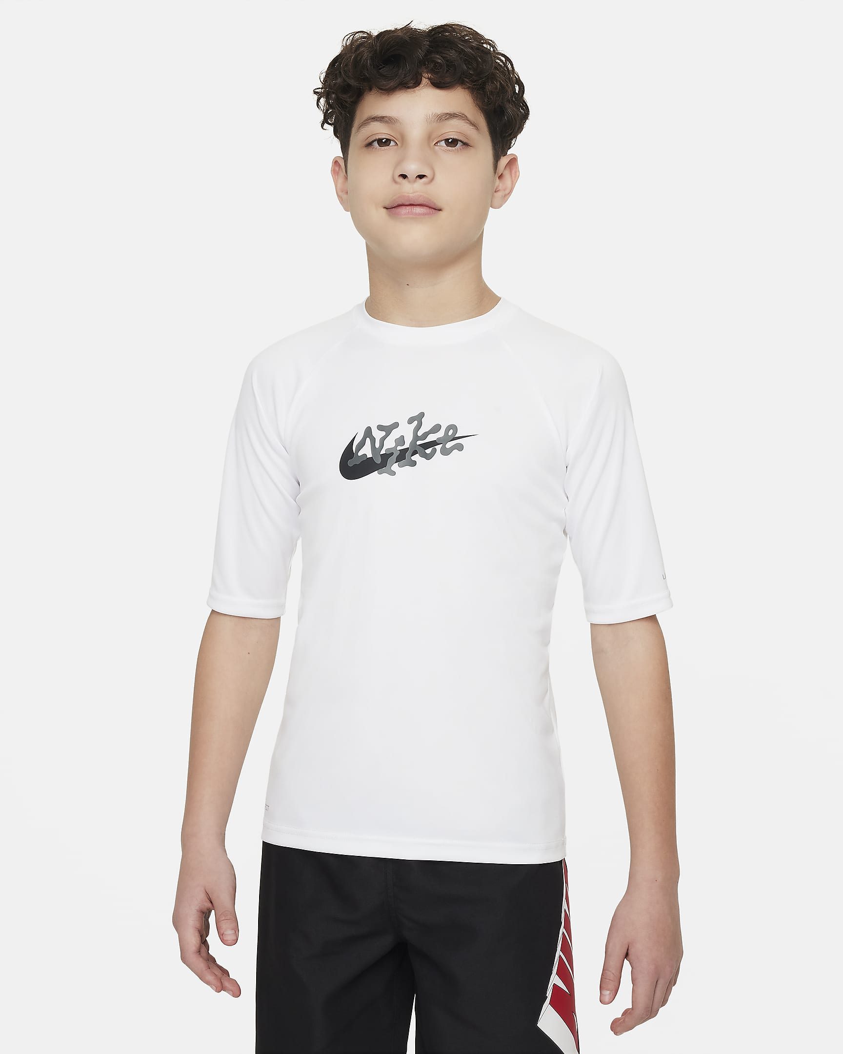 Camiseta Hydroguard de manga corta para niño talla grande Nike Swim Scribble - Blanco