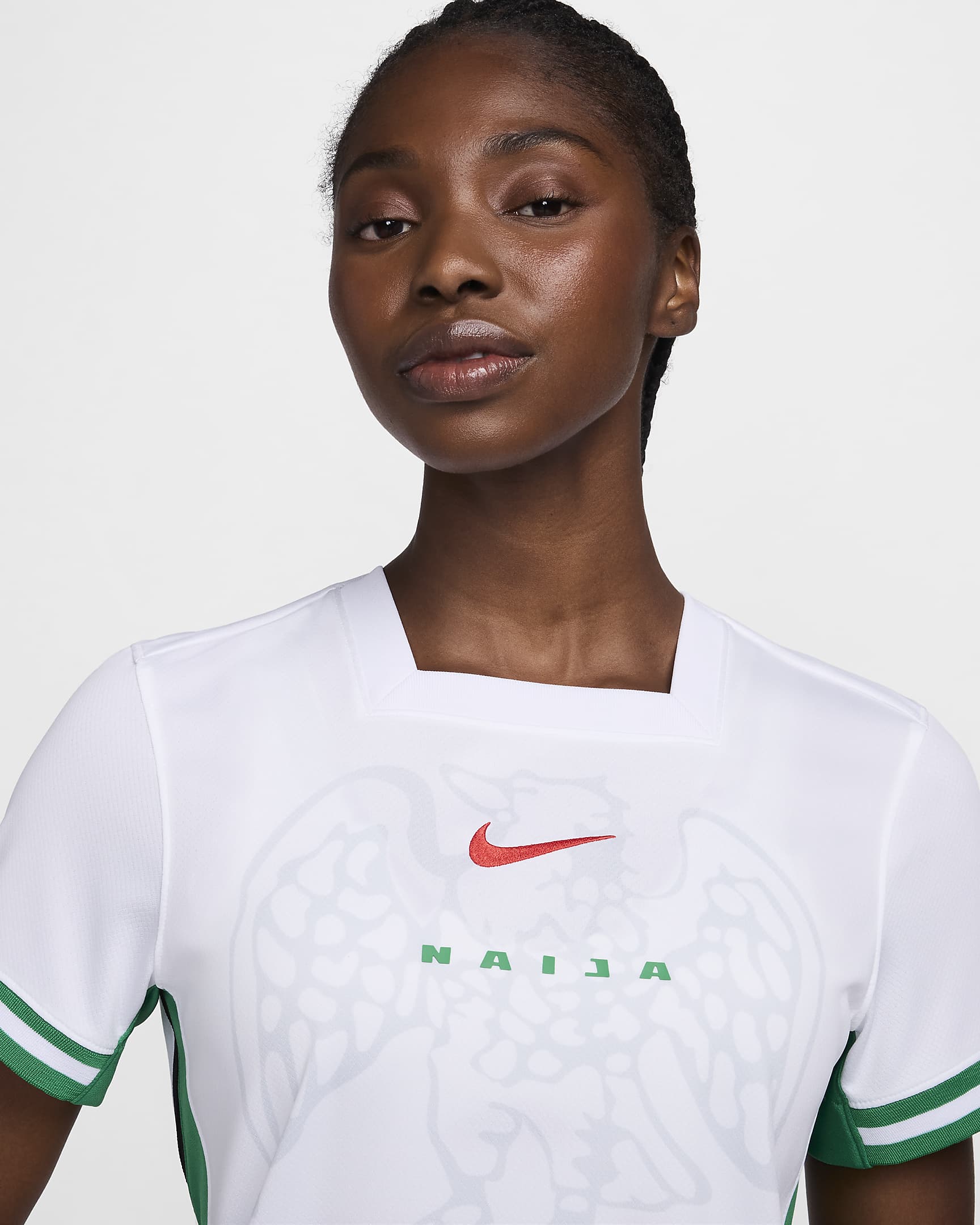 Primera equipació Stadium Nigèria (selecció femenina) 2024/25 Samarreta de futbol Replica Nike Dri-FIT - Dona - Blanc/Lucky Green/Challenge Red