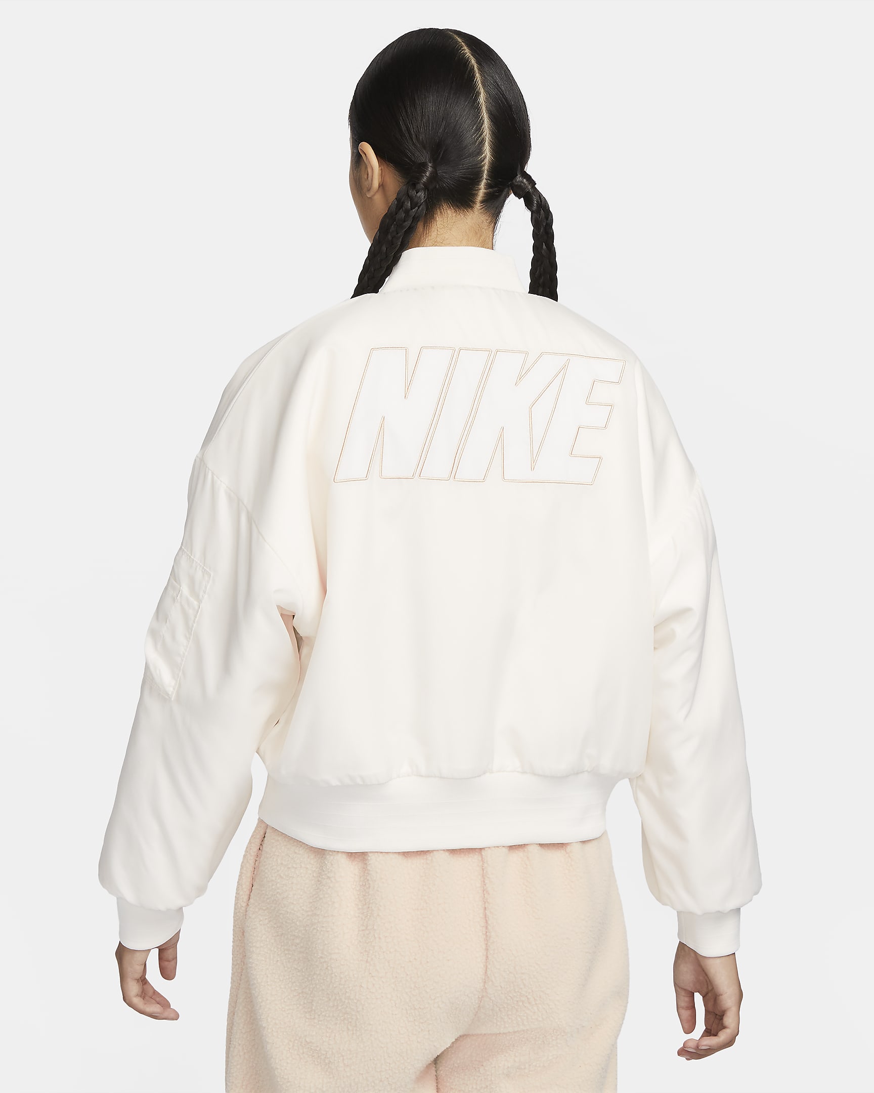 Nike Sportswear Women's Reversible Faux Fur Bomber Jacket - Sail/Sand Drift