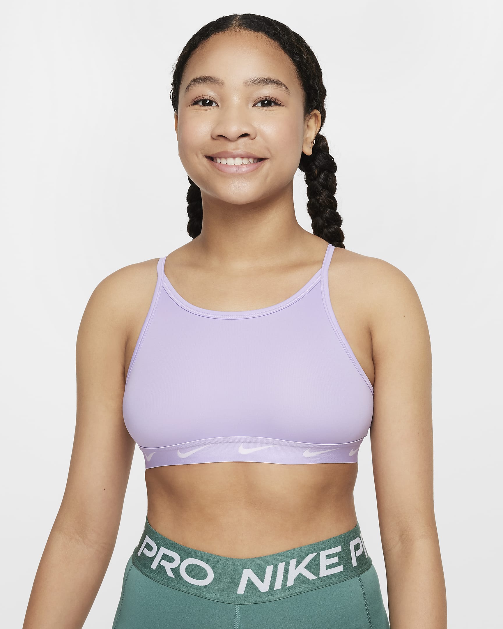 Nike One Older Kids' (Girls') Sports Bra - Hydrangeas/White