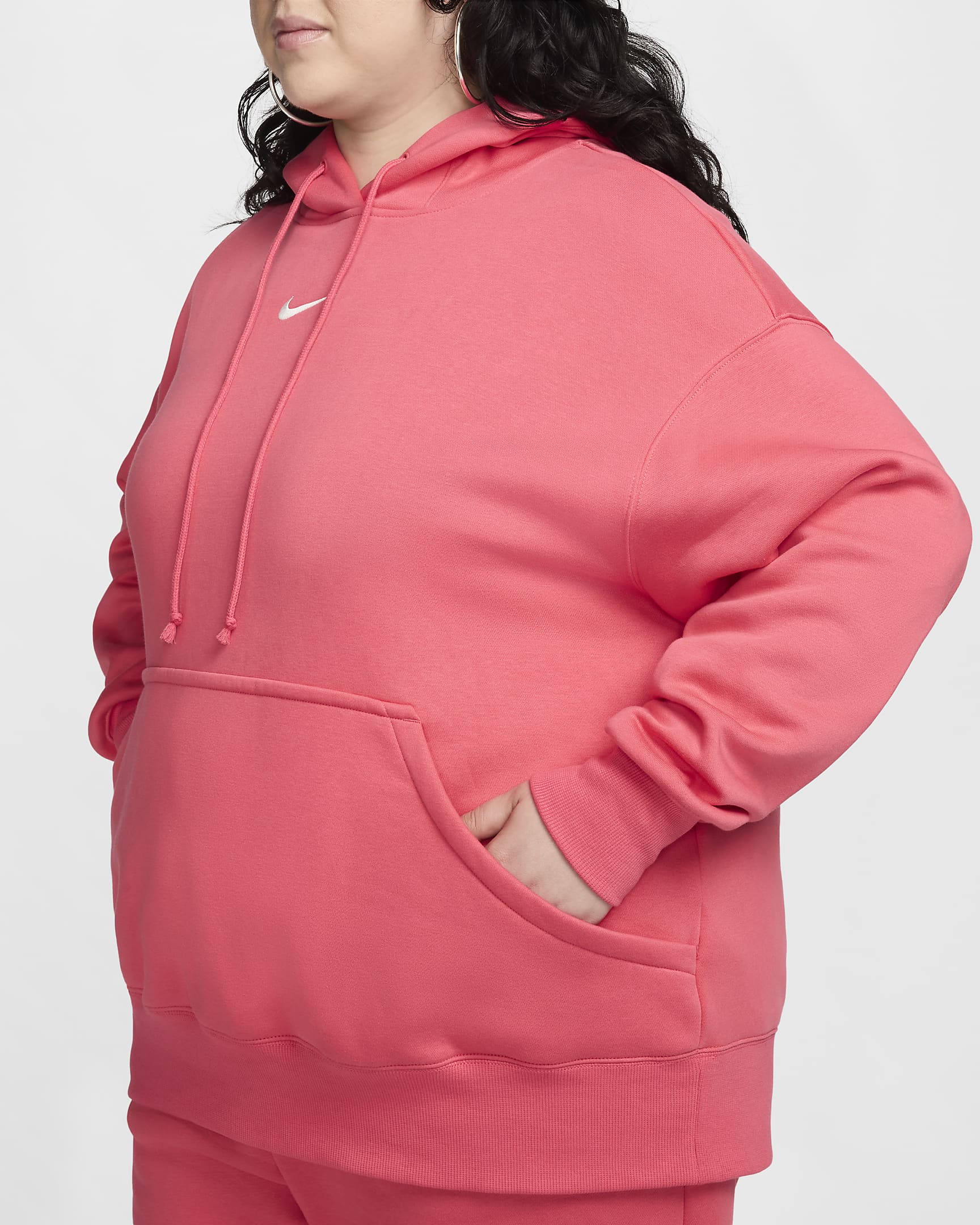 Damska bluza z kapturem o kroju oversize Nike Sportswear Phoenix Fleece (duże rozmiary) - Aster Pink/Sail