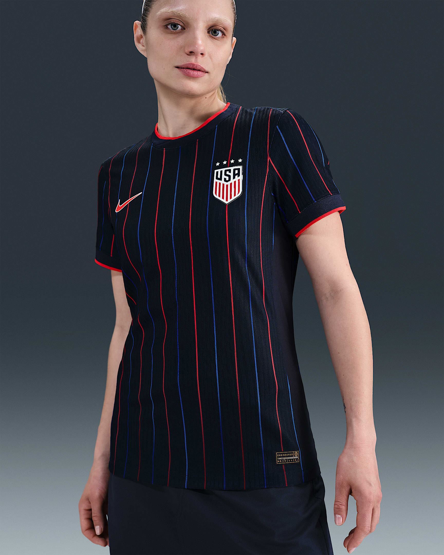 USWNT 2025 Match Away (Women's Team) Women's Nike Dri-FIT ADV Soccer Authentic Jersey - Obsidian/Challenge Red/Challenge Red