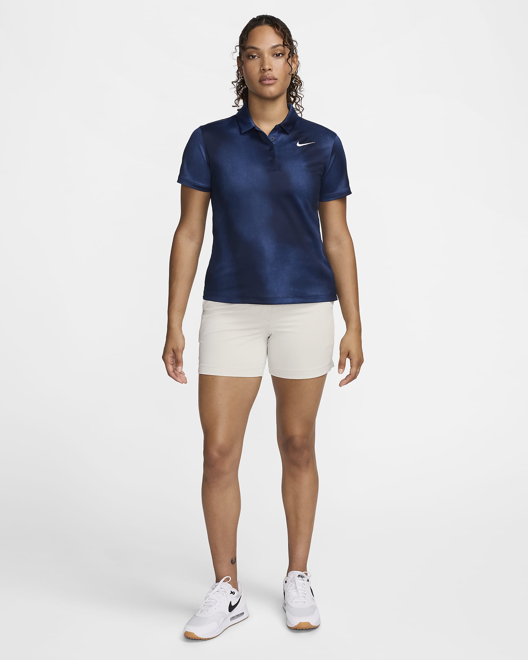 Nike Victory Dri-FIT golfpolo met korte mouwen en print voor dames - Mystic Navy/Obsidian/Wit