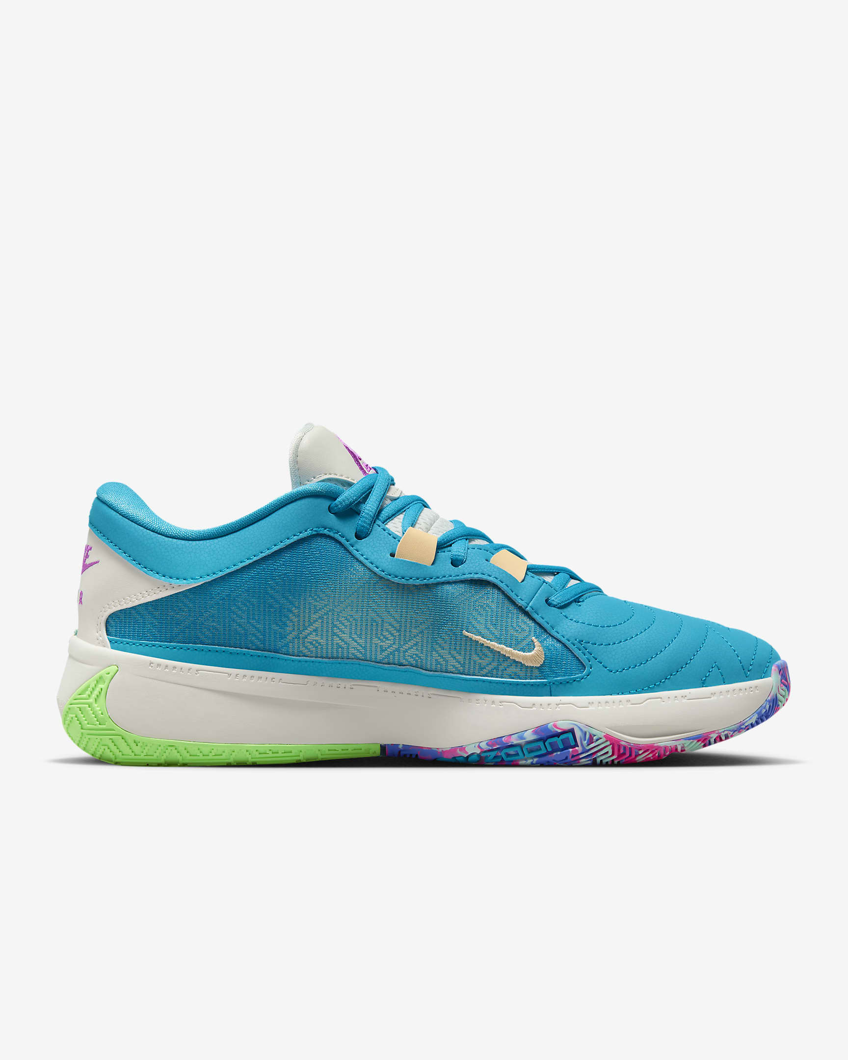 Tenis de básquetbol Giannis Freak 5 - Azul relámpago/Fantasma/Melocotón hielo/Esmeralda creciente