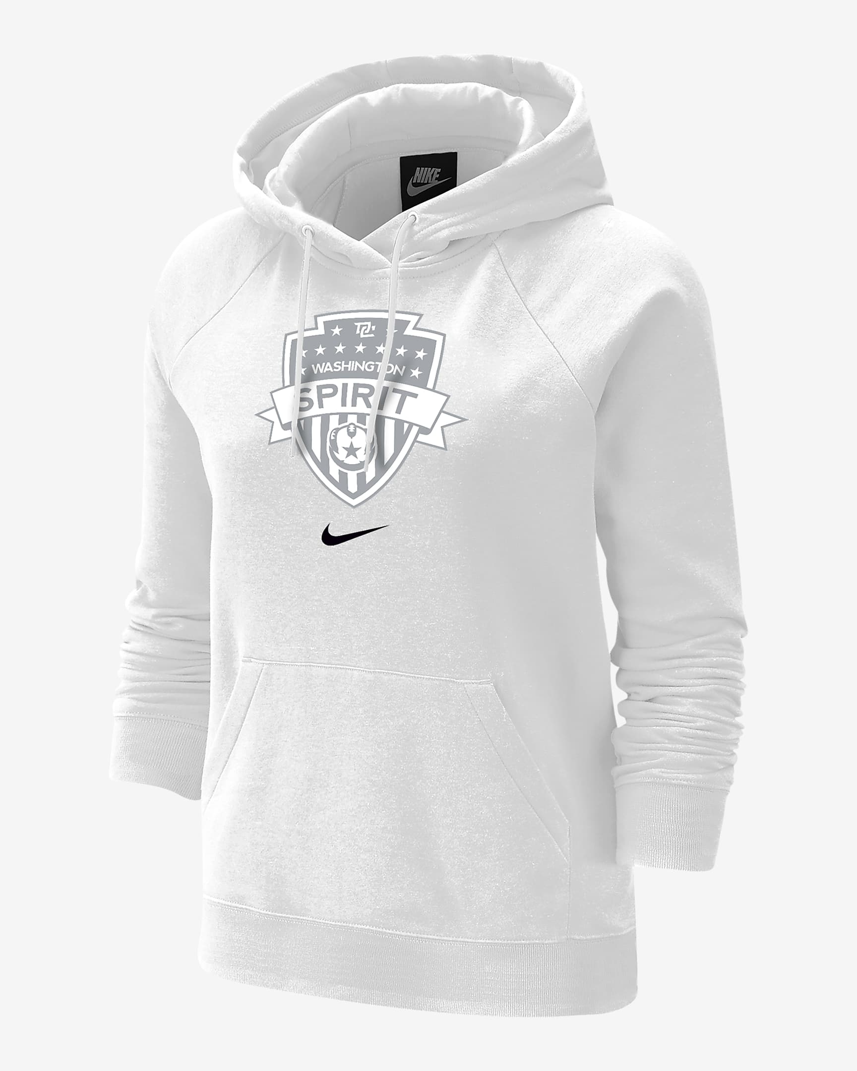 Sudadera con gorro de fútbol universitario Nike de tejido Fleece para mujer Washington Spirit - Blanco