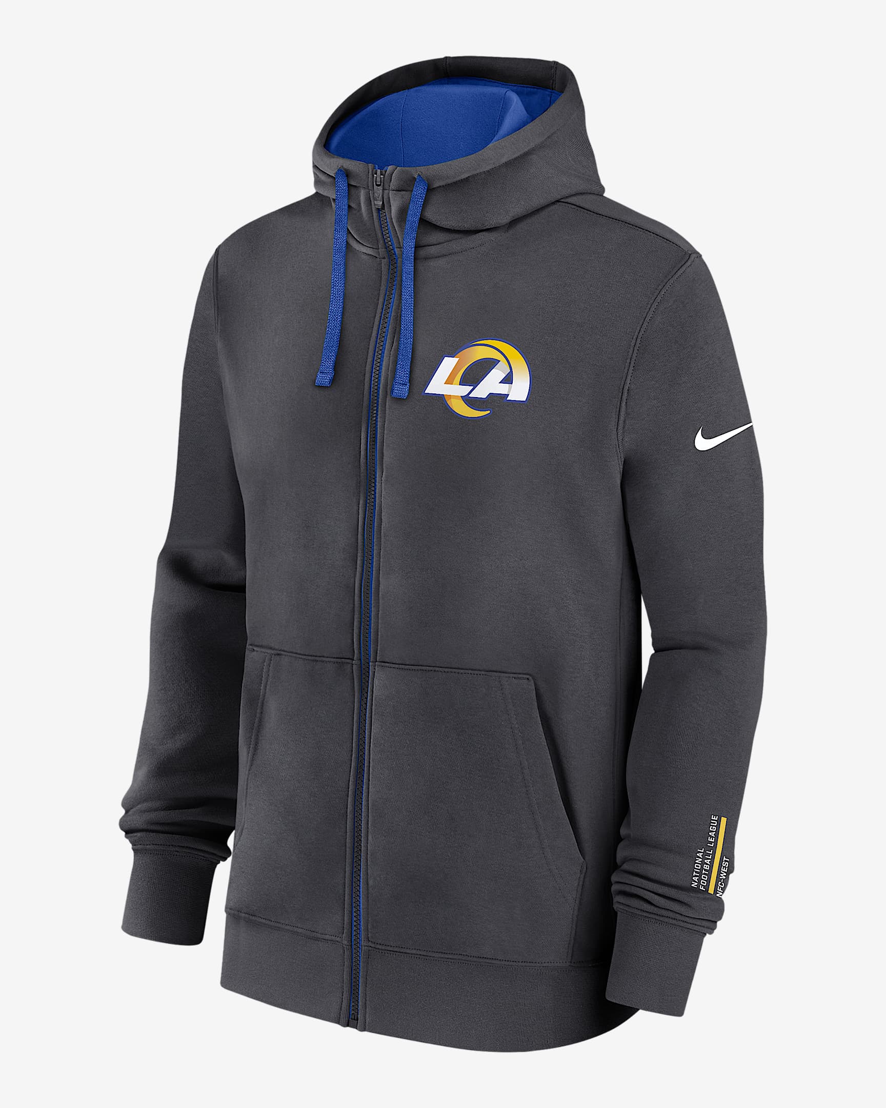 Sudadera con gorro Nike de la NFL de cierre completo para hombre Los Angeles Rams Playbook Page Club - Antracita