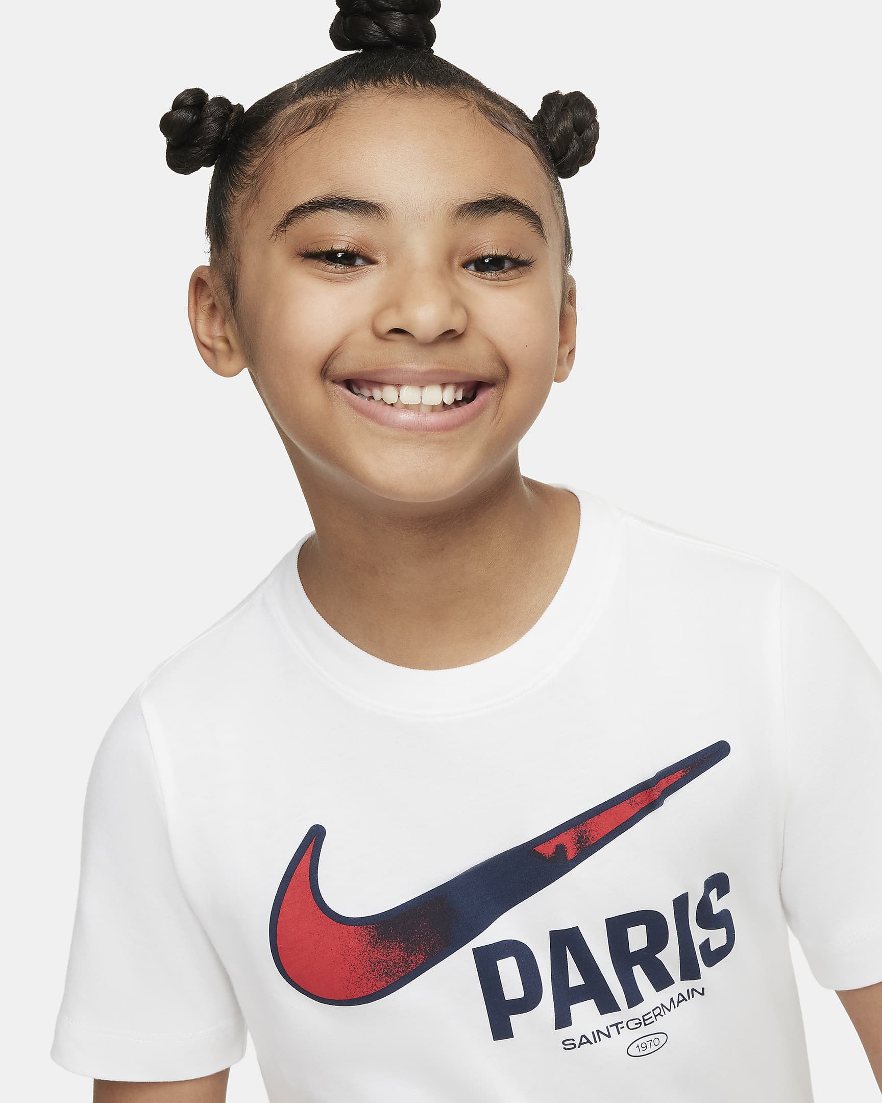 Paris Saint-Germain Swoosh Older Kids' Nike Football T-Shirt - White