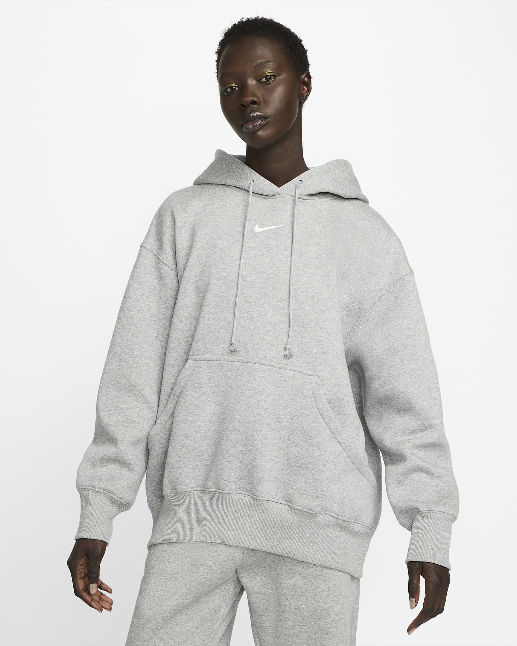 Felpa pullover oversize con cappuccio Nike Sportswear Phoenix Fleece – Donna - Dark Grey Heather/Sail