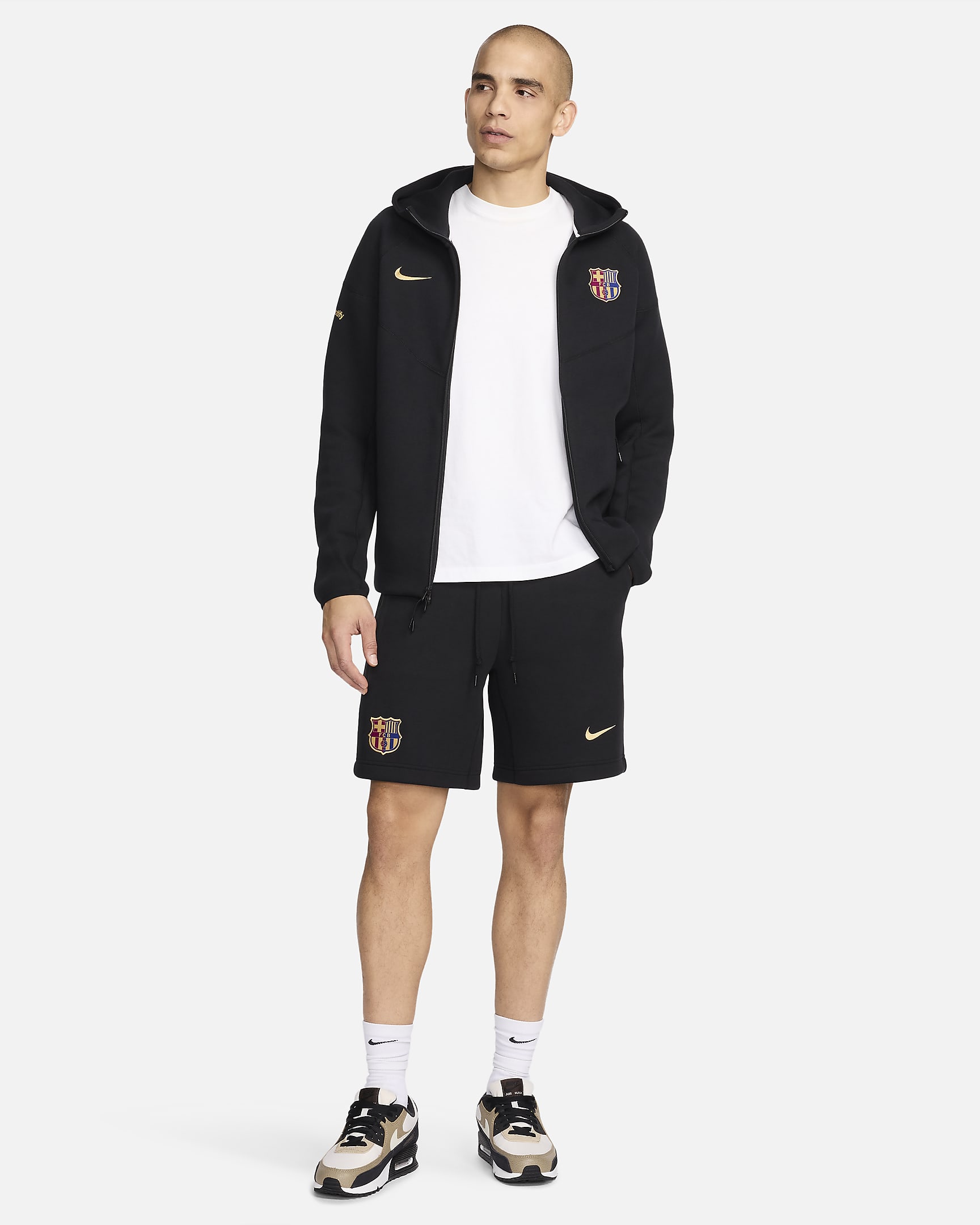 Shorts de fútbol Nike para hombre FC Barcelona Tech Fleece - Negro/Oro club