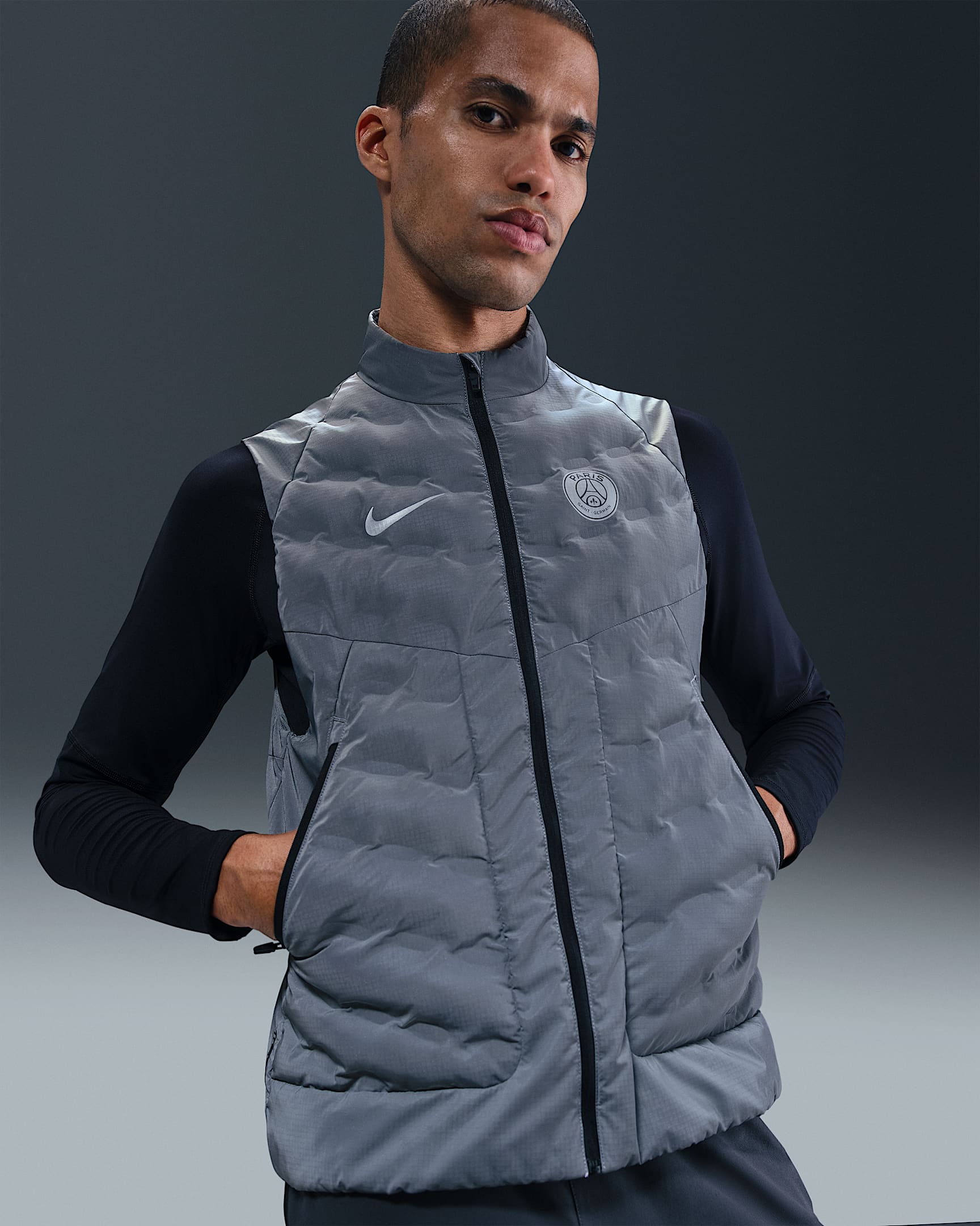 Veste sans manches de foot Nike Therma-FIT ADV Paris Saint-Germain Running Division pour homme - Reflect Silver/Particle Grey