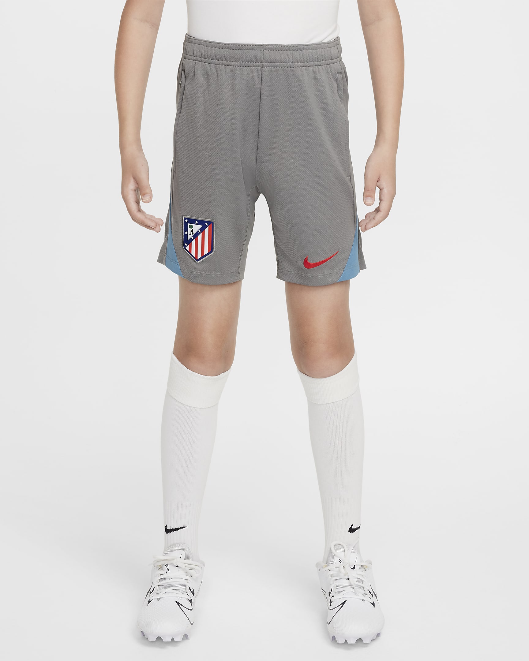 Atlético de Madrid Strike Nike Dri-FIT knit voetbalshorts voor kids - Flat Pewter/Noise Aqua/Light Crimson